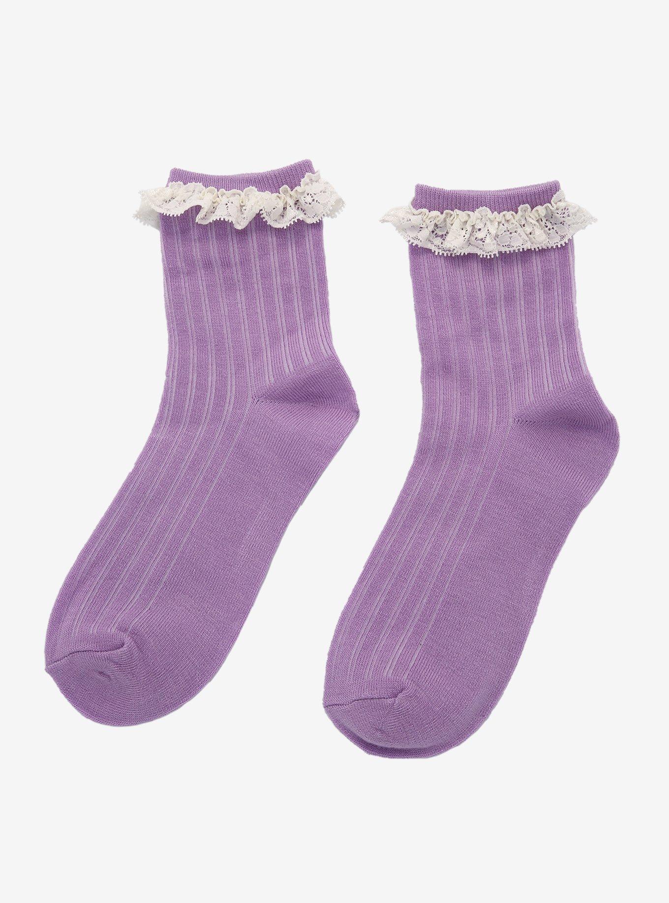 Lavender Lace Ankle Socks, , alternate