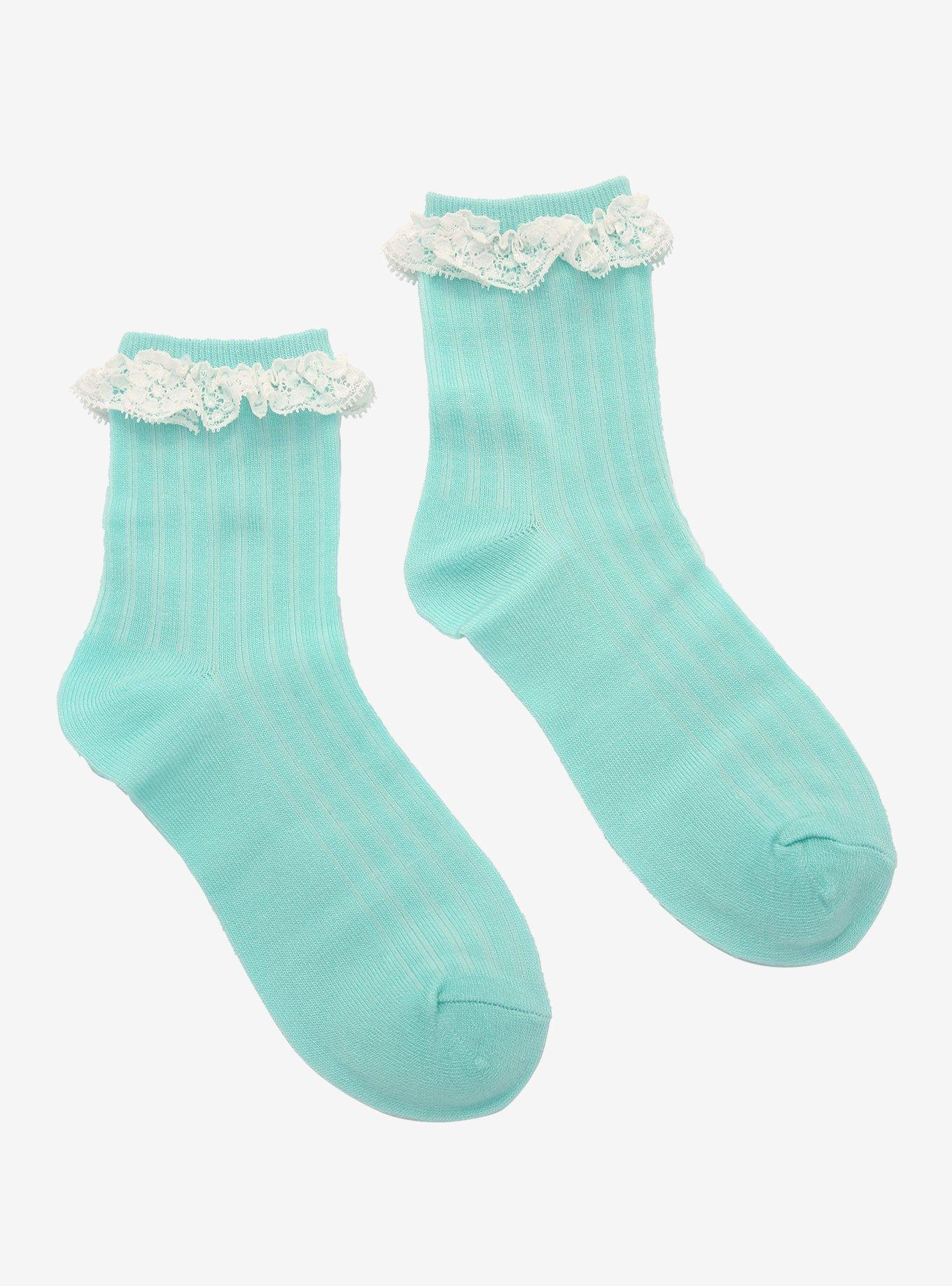 Mint Lace Ankle Socks, , alternate
