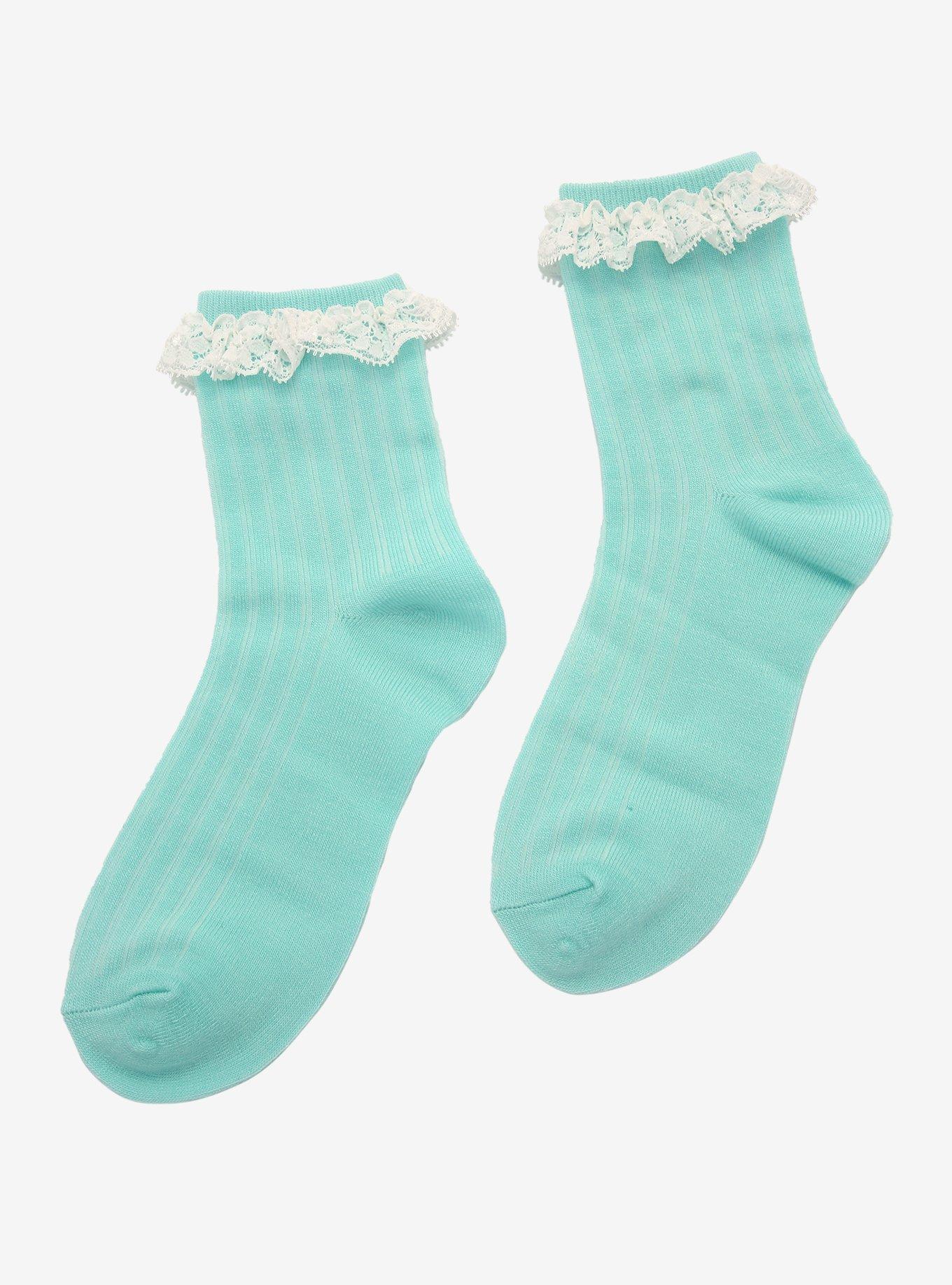 Mint Lace Ankle Socks, , alternate