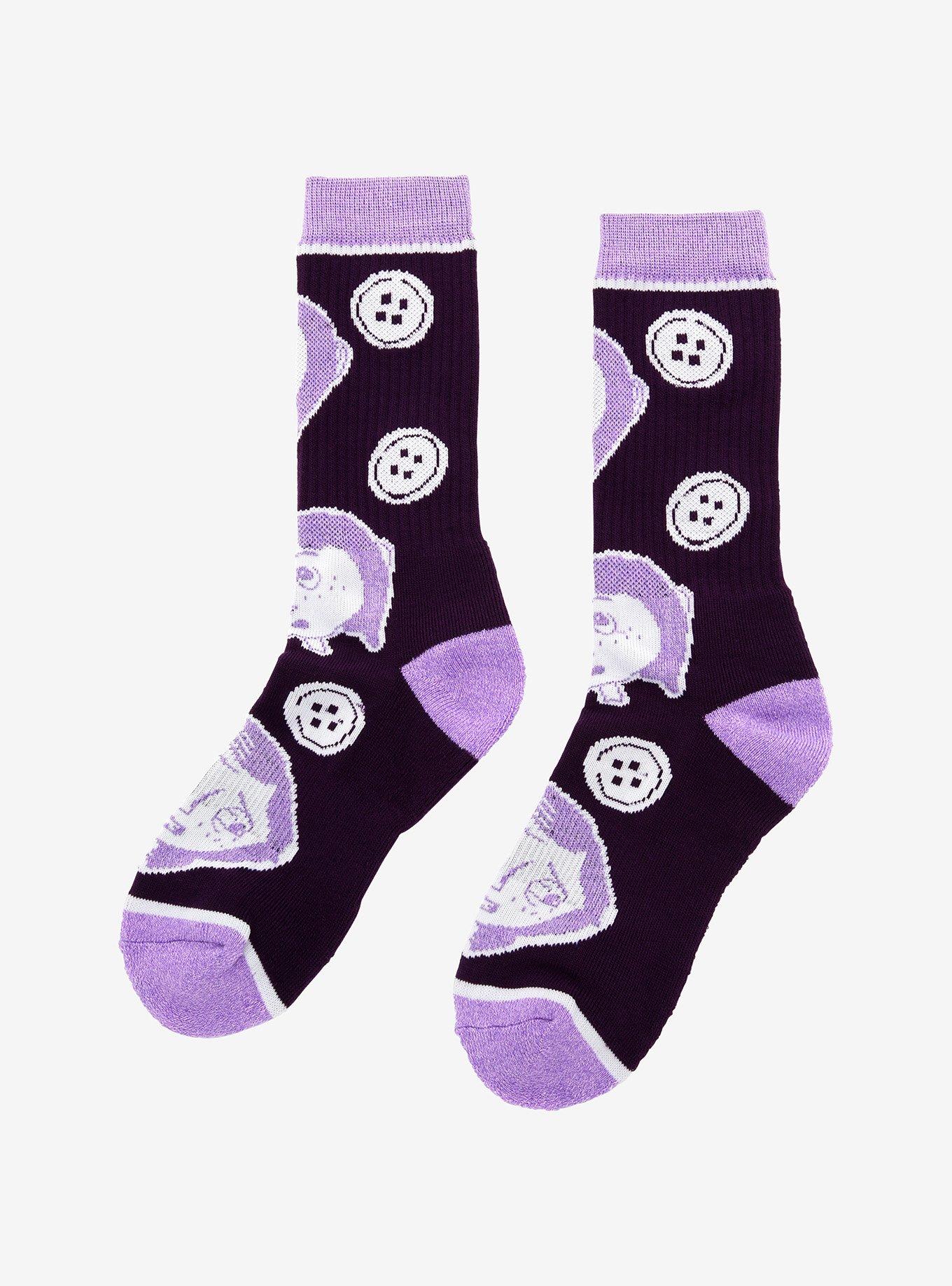 Coraline Purple Faces Crew Socks, , alternate