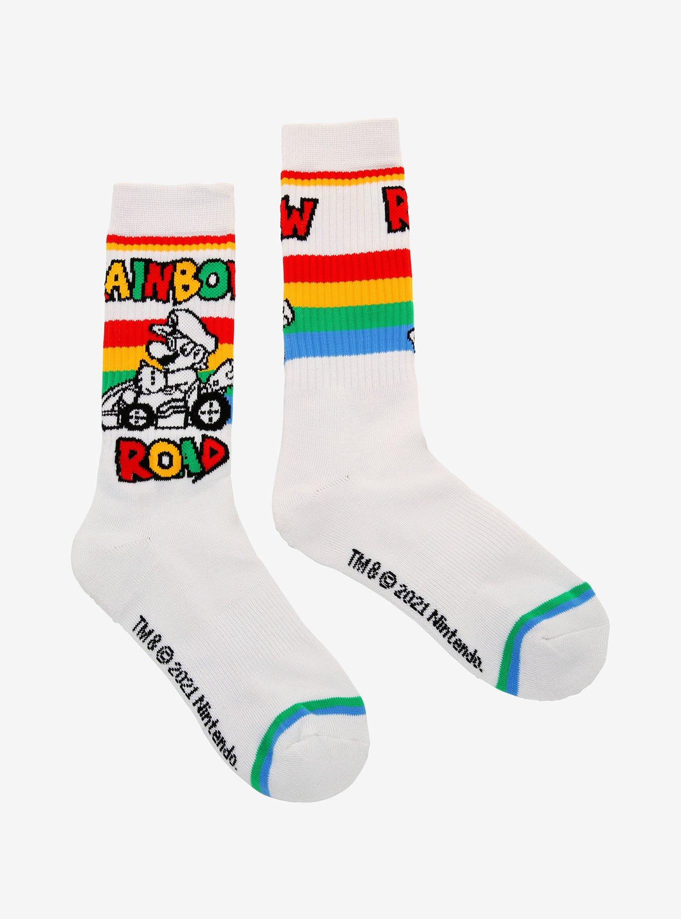 Super Mario Mario Kart Rainbow Road Crew Socks, , alternate