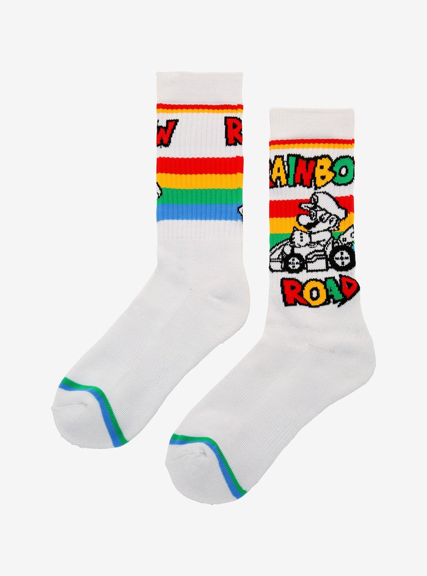 Super Mario Mario Kart Rainbow Road Crew Socks, , alternate