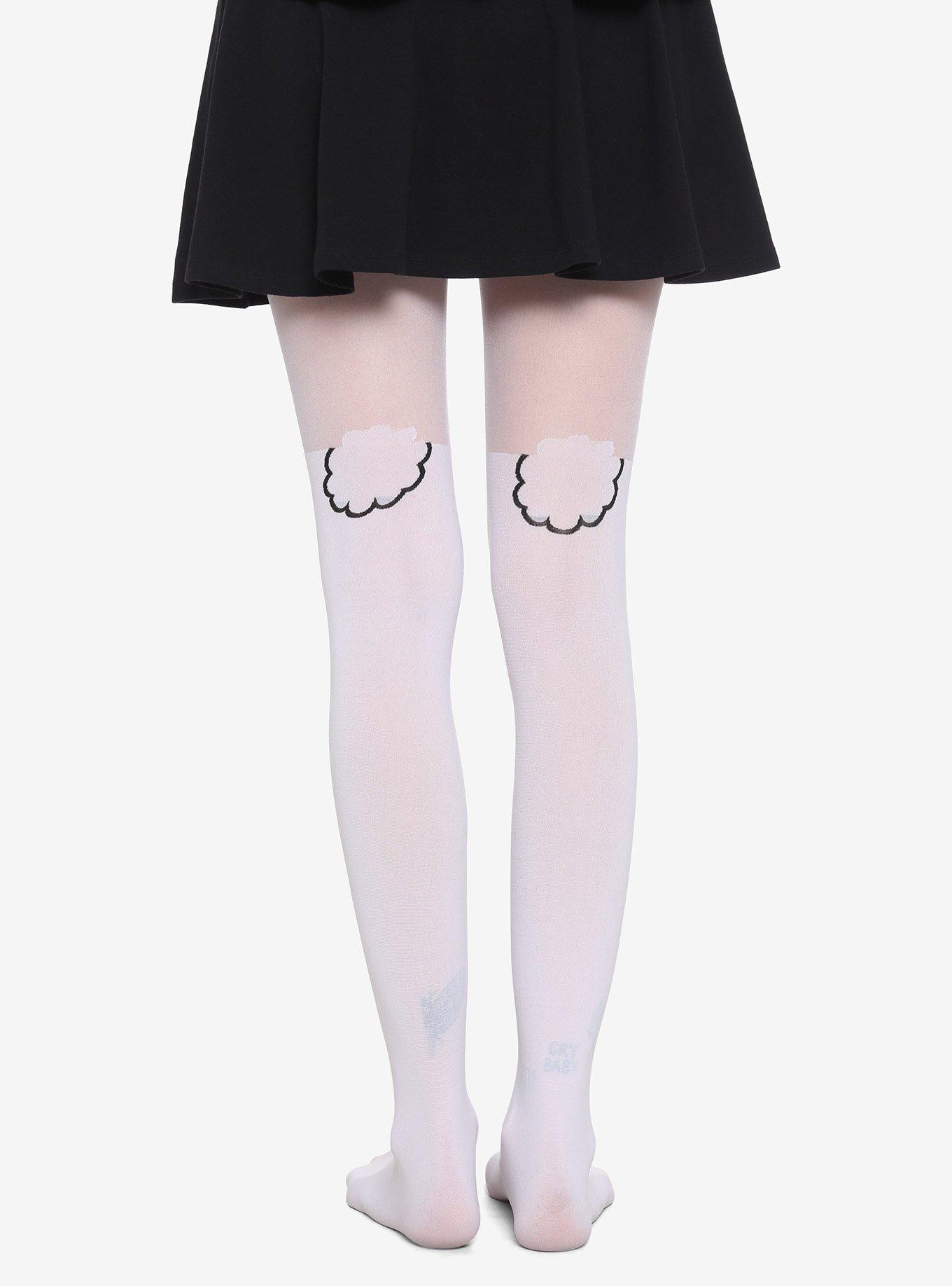 White Bunny Faux Thigh High Tights, , alternate