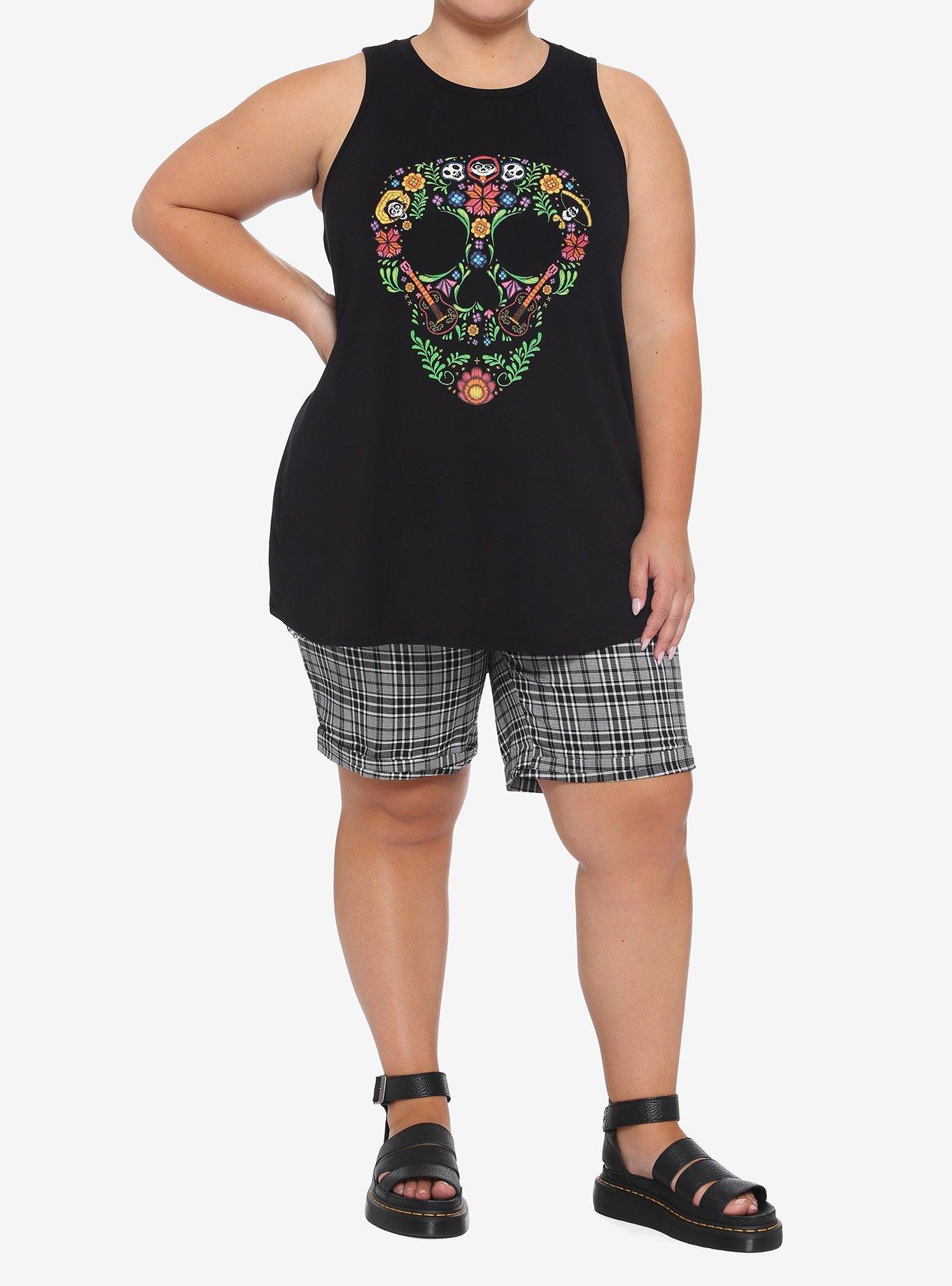 Disney Pixar Coco Floral Skull Girls High Neck Tank Top Plus Size, MULTI, alternate