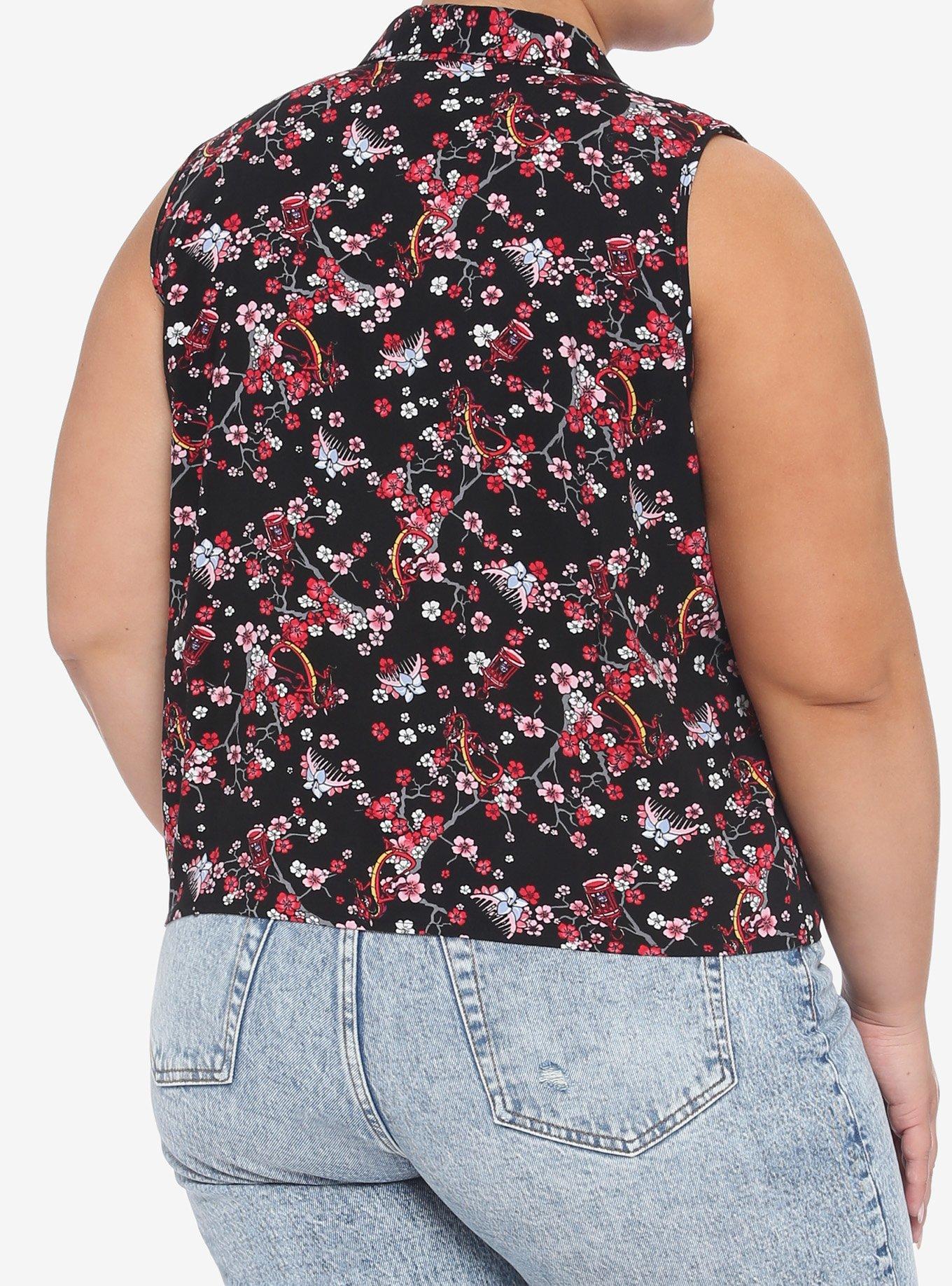 Disney Mulan Mushu Floral Tie-Front Girls Woven Tank Top Plus Size, MULTI, alternate