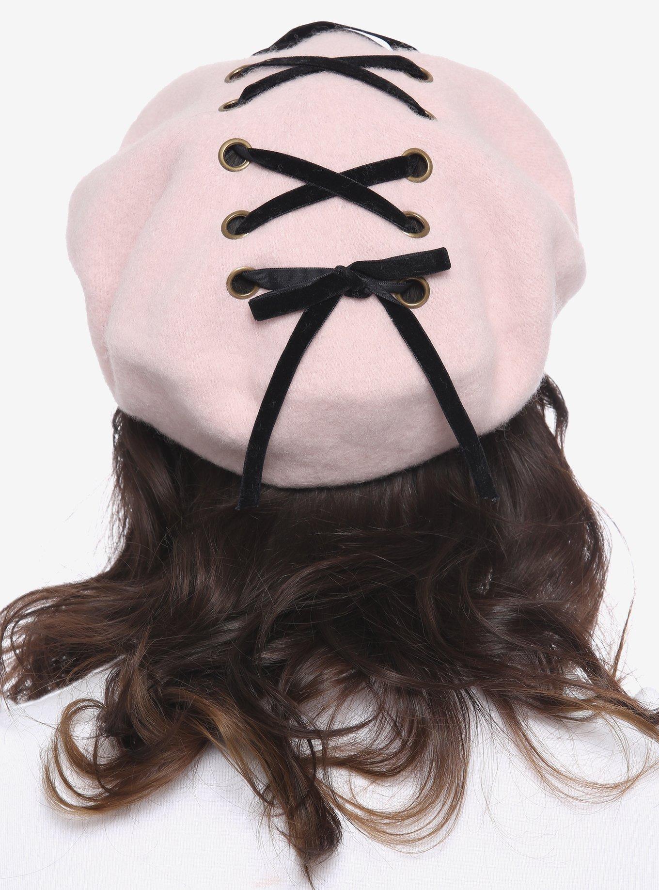 Lace-Up Pink Beret, , alternate