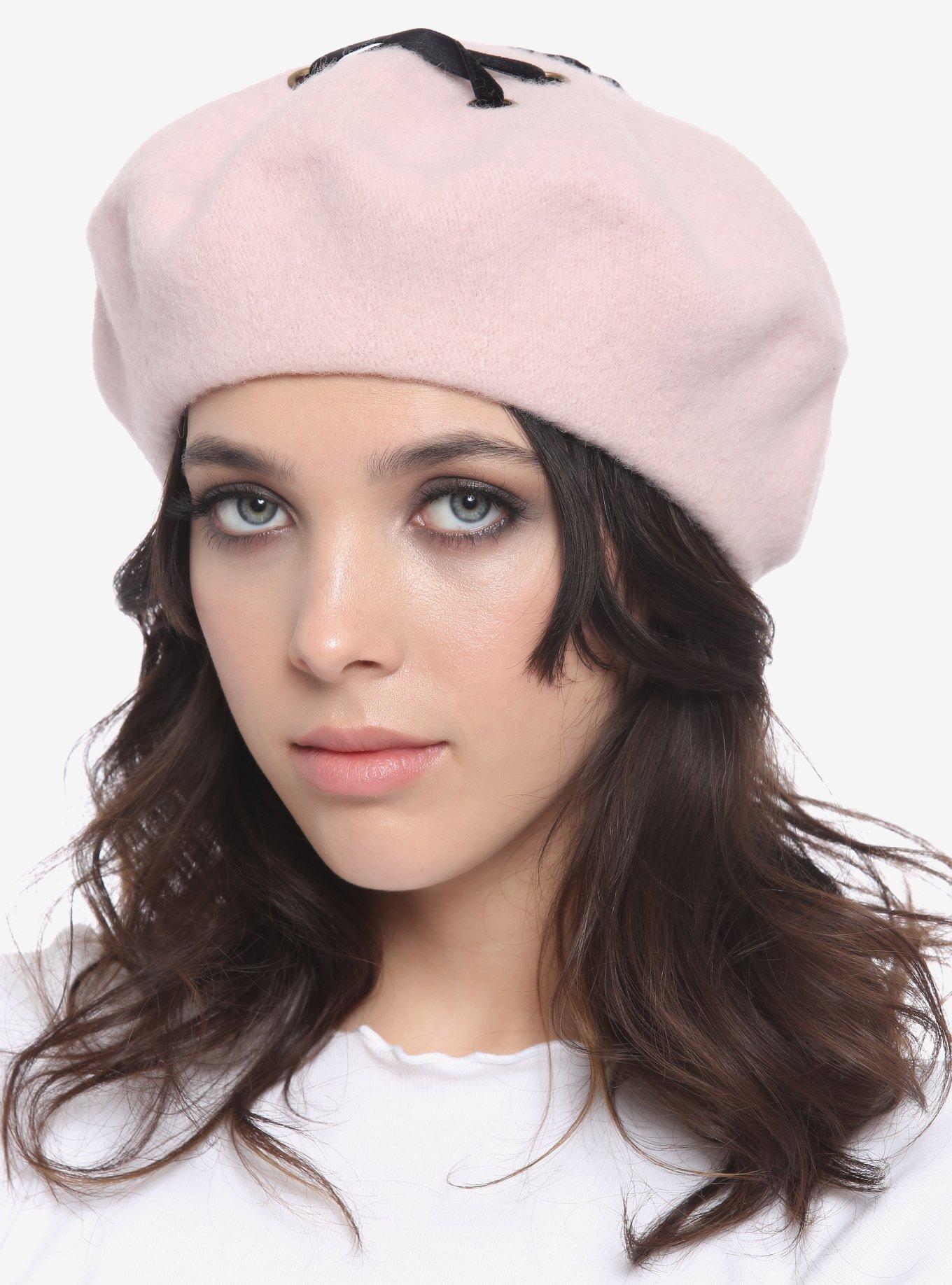 Lace-Up Pink Beret, , alternate