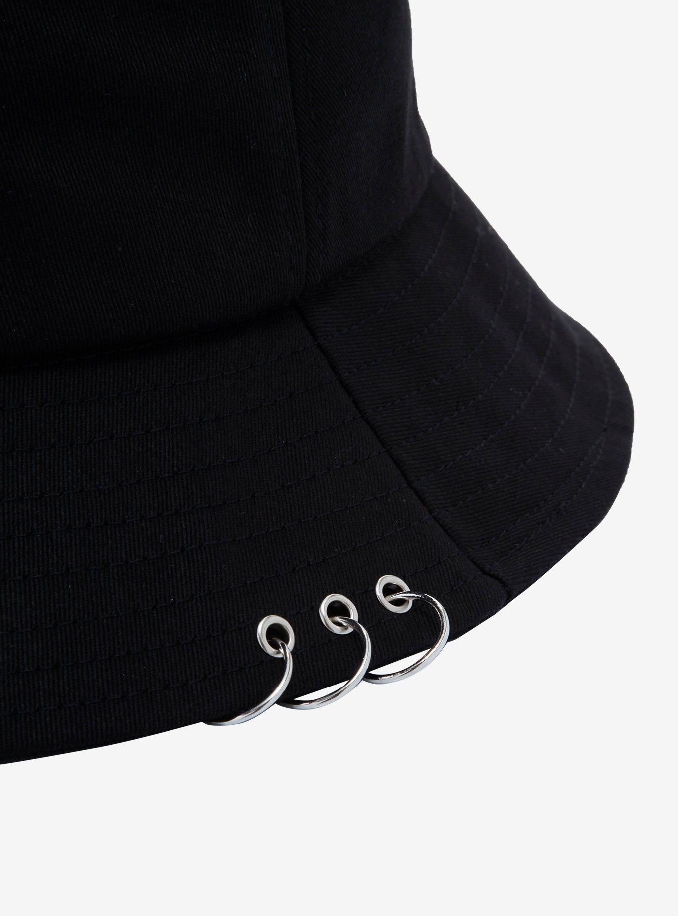 Hoop & Safety Pin Black Bucket Hat, , alternate