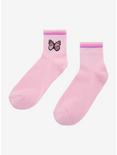 Pink Butterfly Embroidered Ankle Socks, , alternate