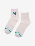 Blue Butterfly Embroidered Ankle Socks, , alternate