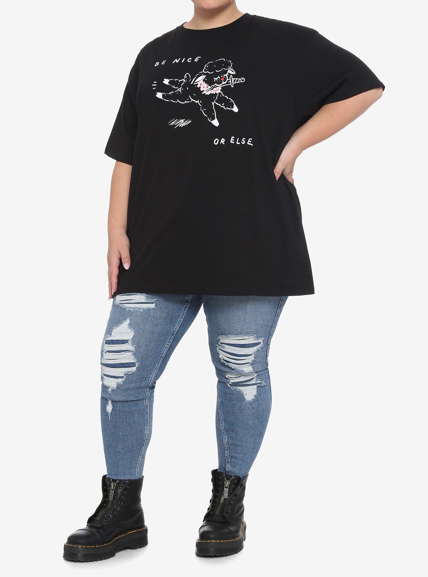 Be Nice Or Else Boyfriend Fit Girls T-Shirt By Big Feelings Plus Size, WHITE, alternate