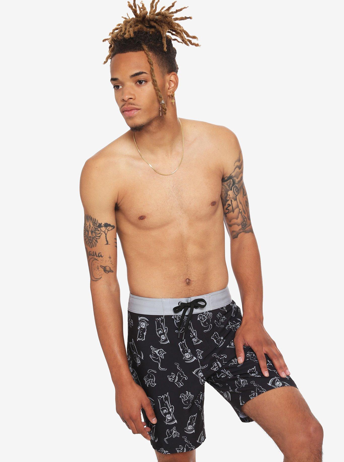 Grim Reaper & Cat Swim Trunks, GREY, alternate