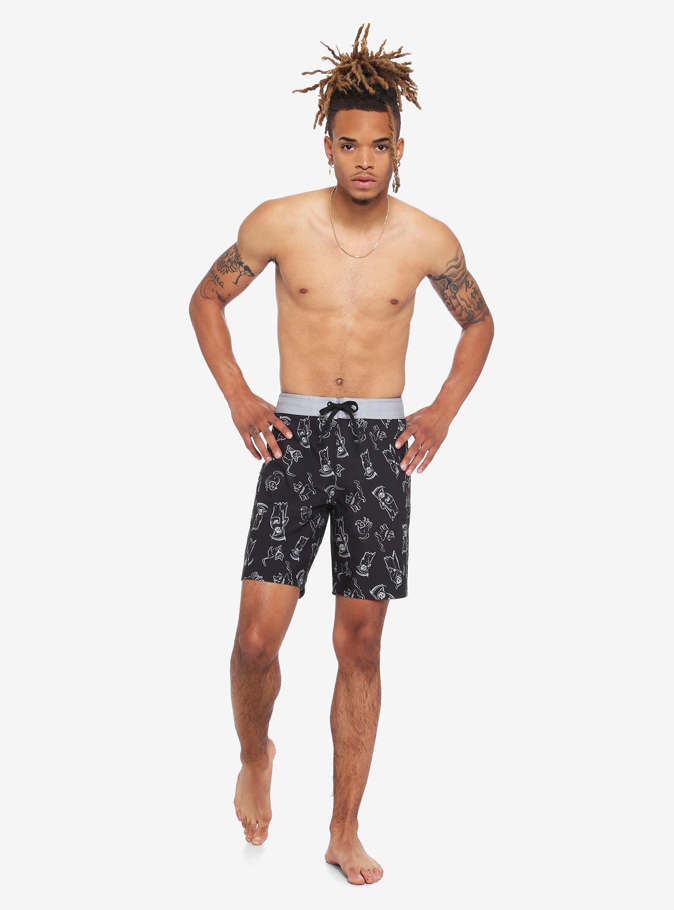 Grim Reaper & Cat Swim Trunks, GREY, alternate