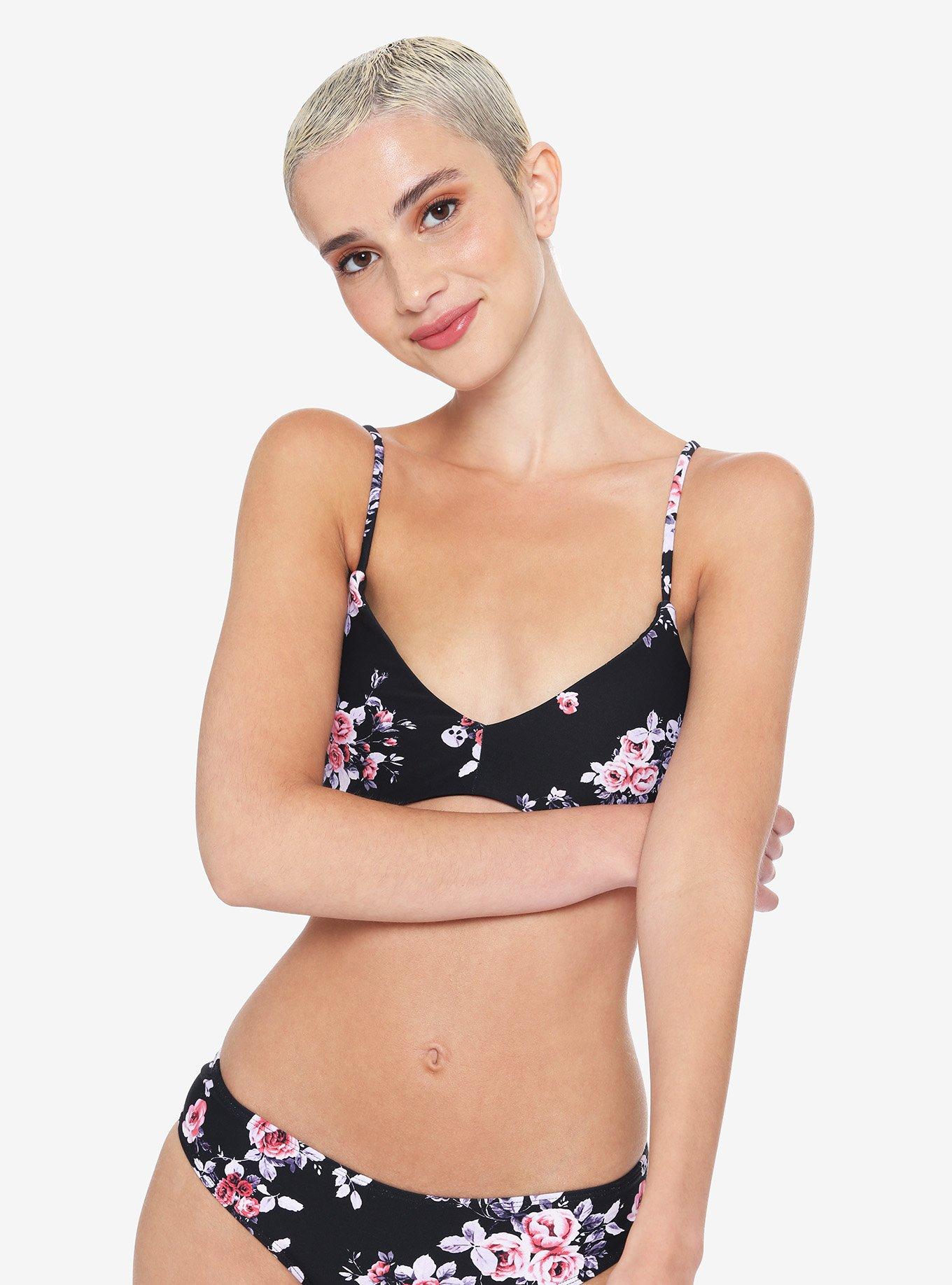 Floral Skull Triangle Swim Top, MULTI, alternate
