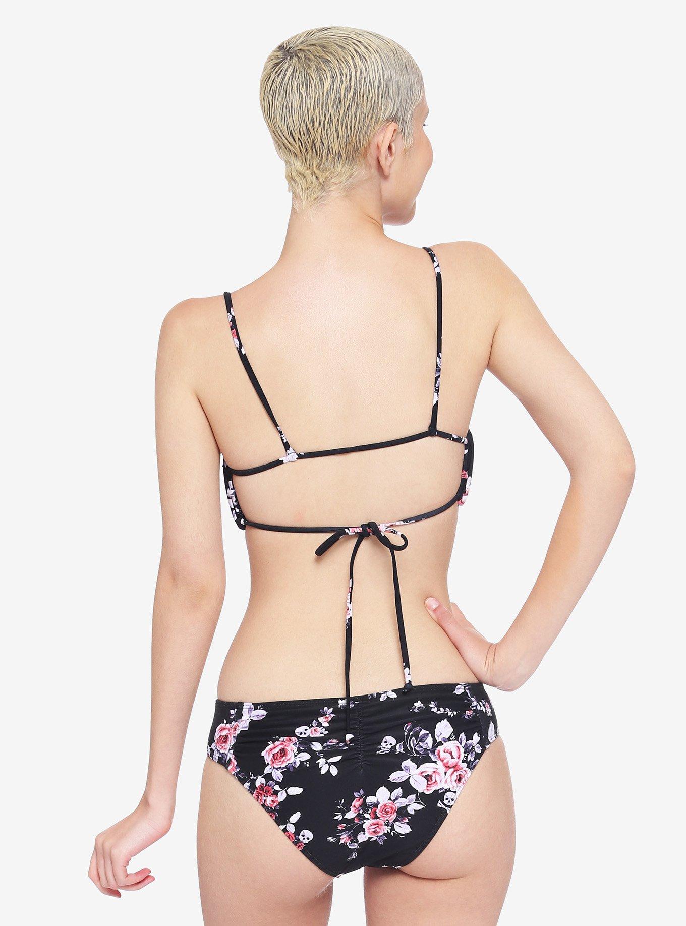 Floral Skull Triangle Swim Top, MULTI, alternate