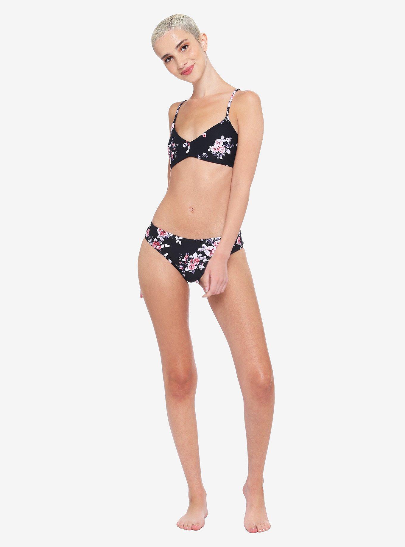 Floral Skull Triangle Swim Top, MULTI, alternate