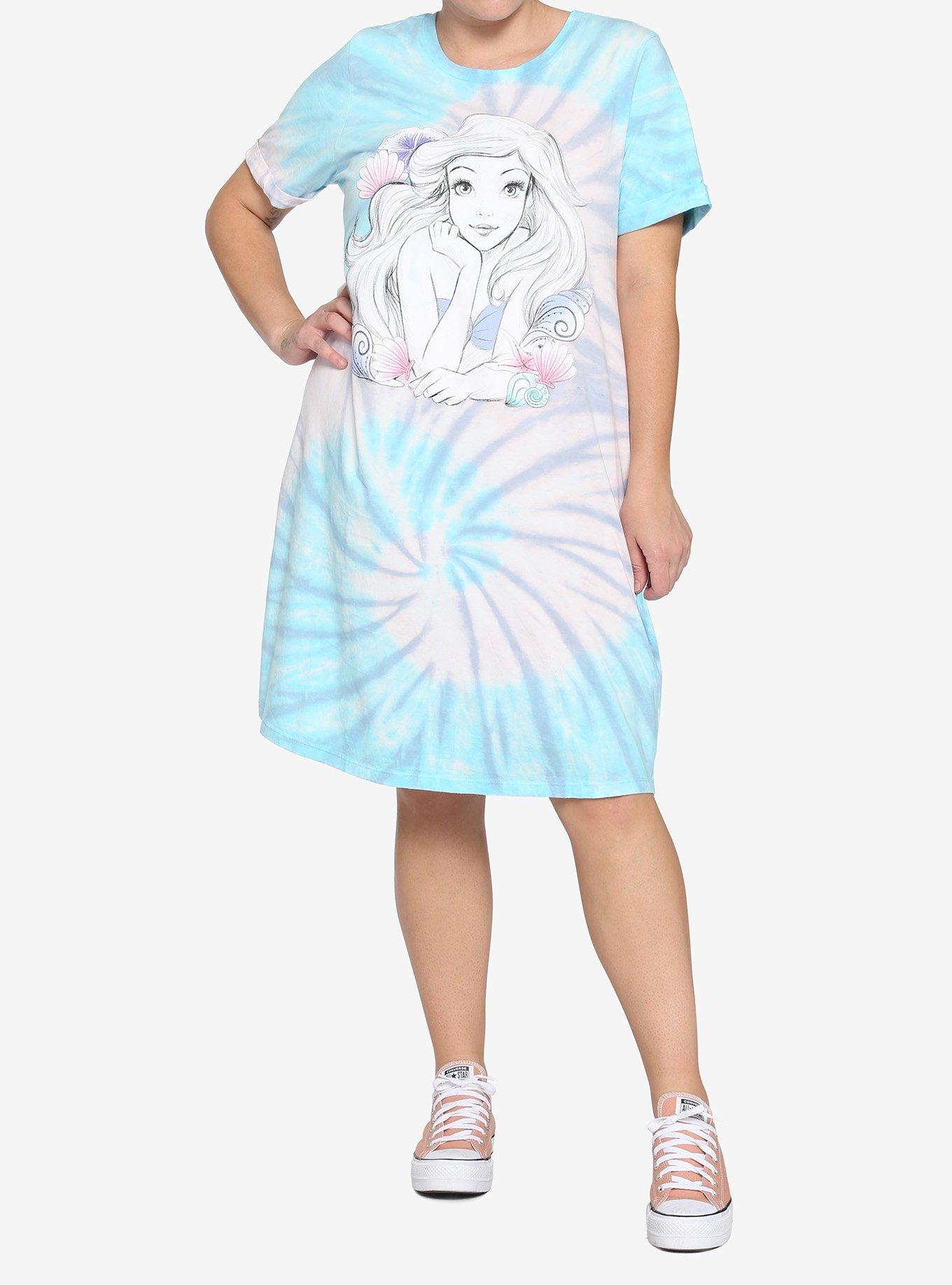 Disney The Little Mermaid Sketch Ariel Tie-Dye T-Shirt Dress Plus Size, MULTI, alternate