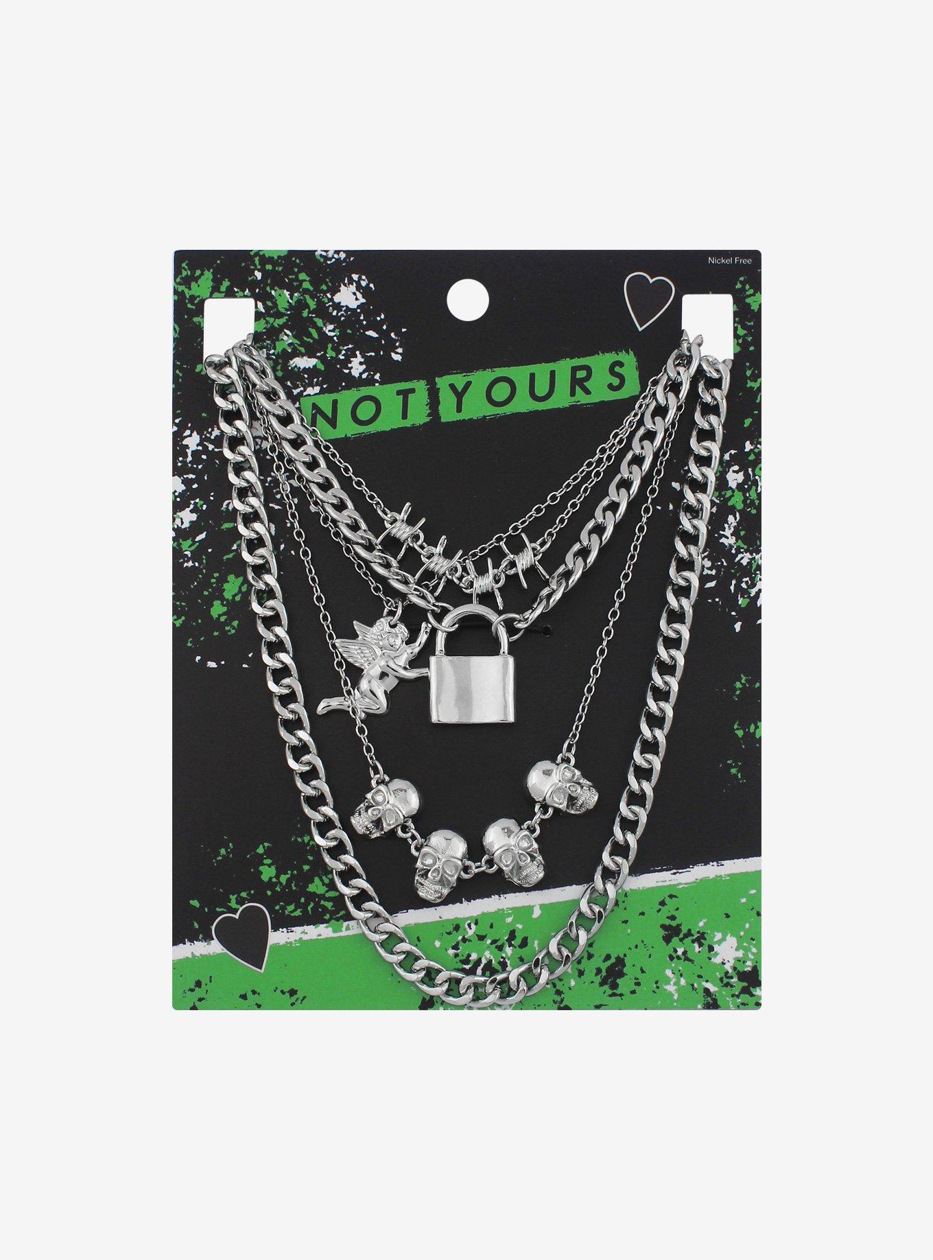 Skulls & Angel Chain Necklace Set, , alternate