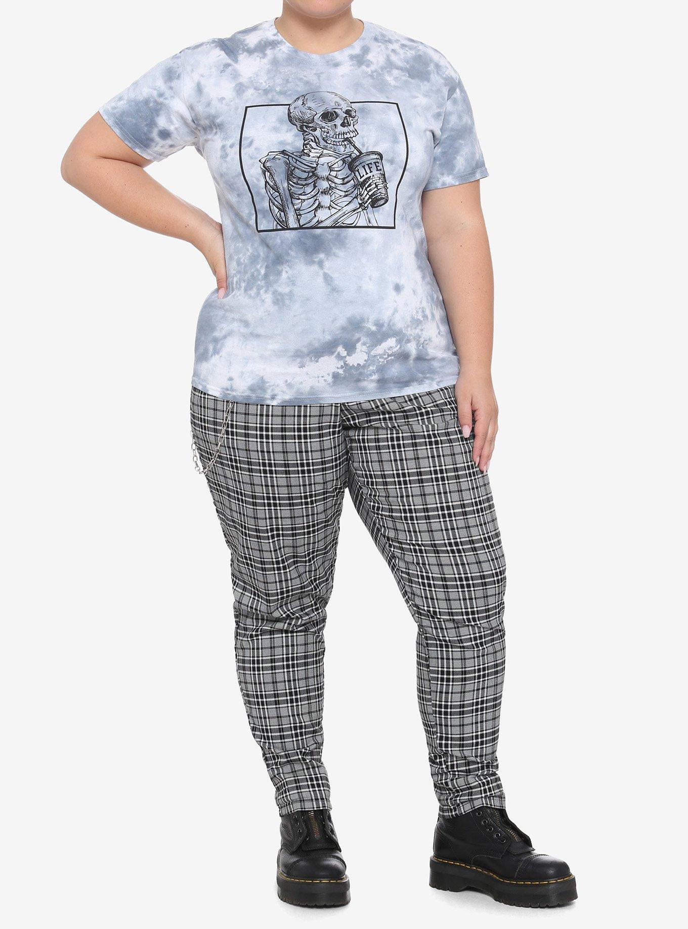 Skeleton Drink Life Tie-Dye Boyfriend Fit Girls T-Shirt Plus Size, WHITE, alternate