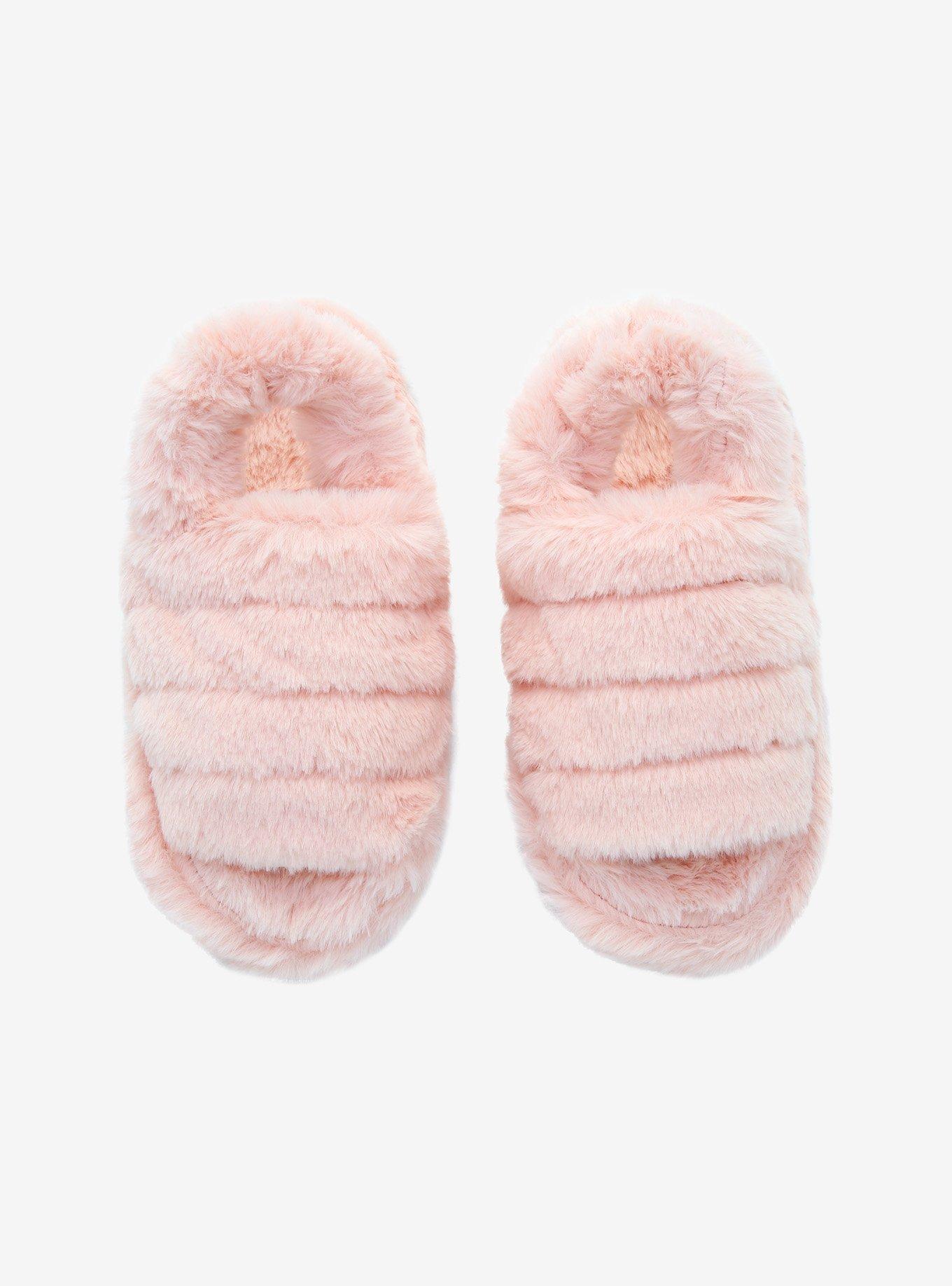 Pink Fuzzy Cozy Slide Slippers, , alternate