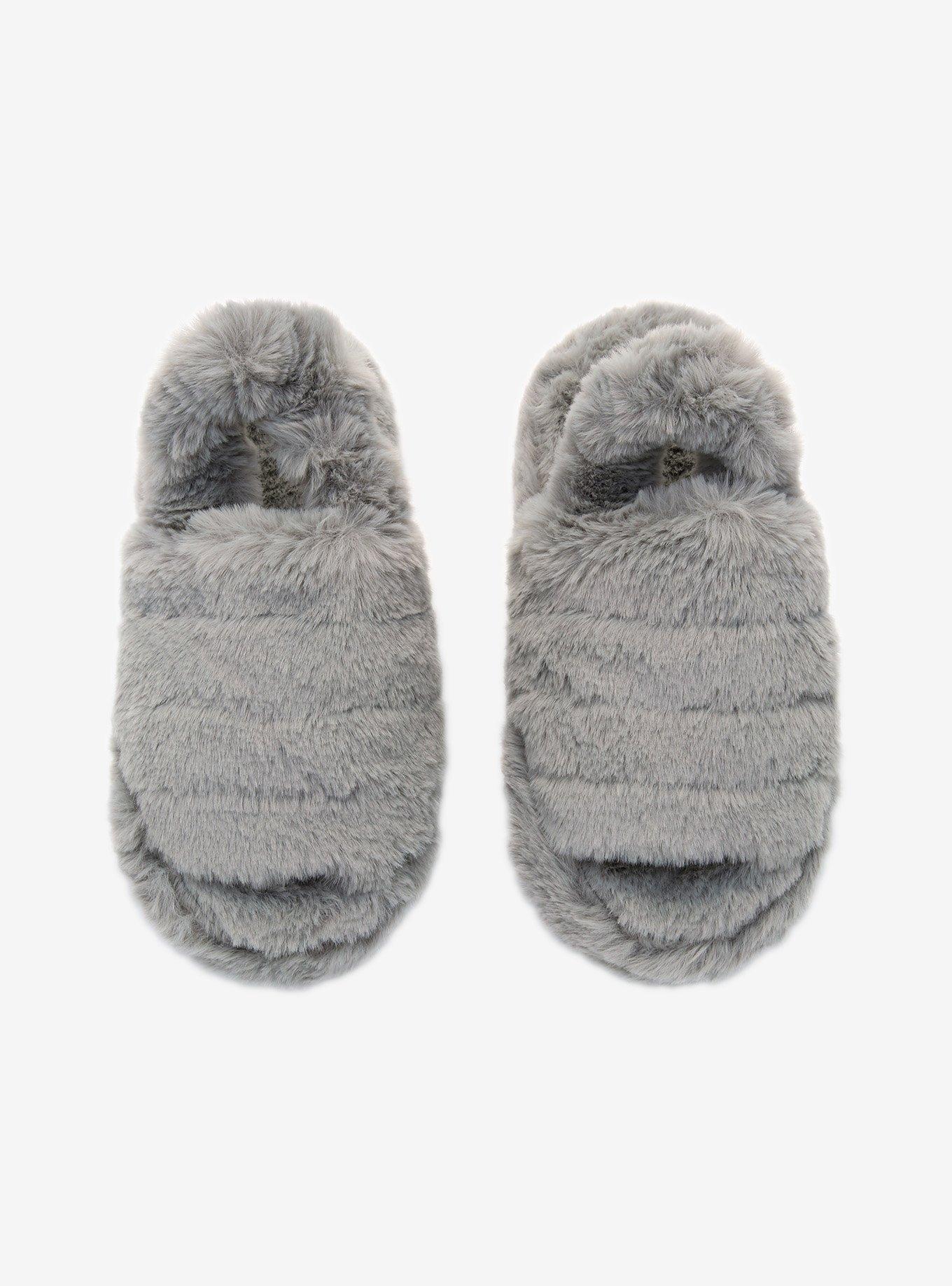 Grey Fuzzy Cozy Slide Slippers, , alternate