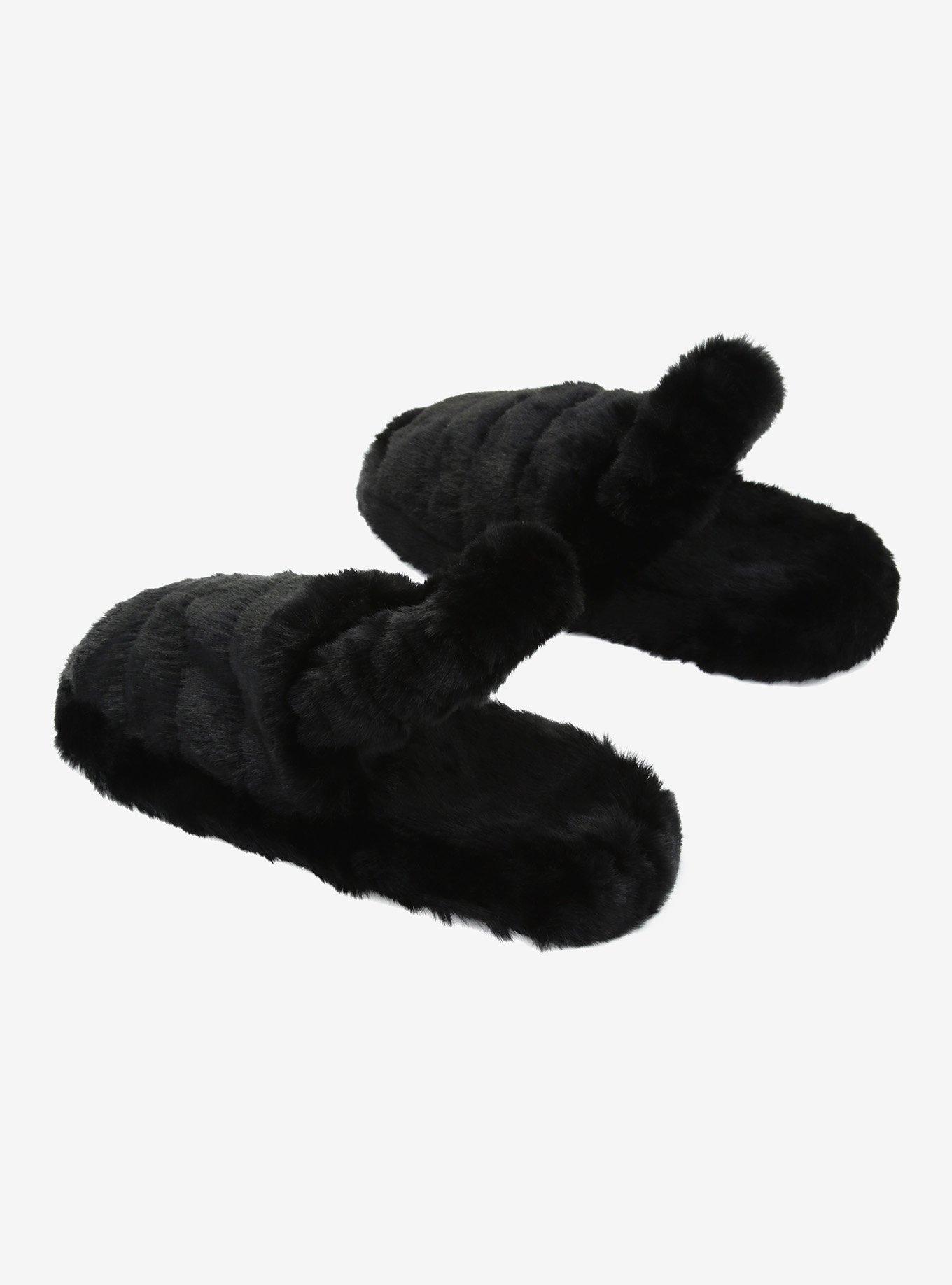 Black Fuzzy Cozy Slide Slippers, , alternate