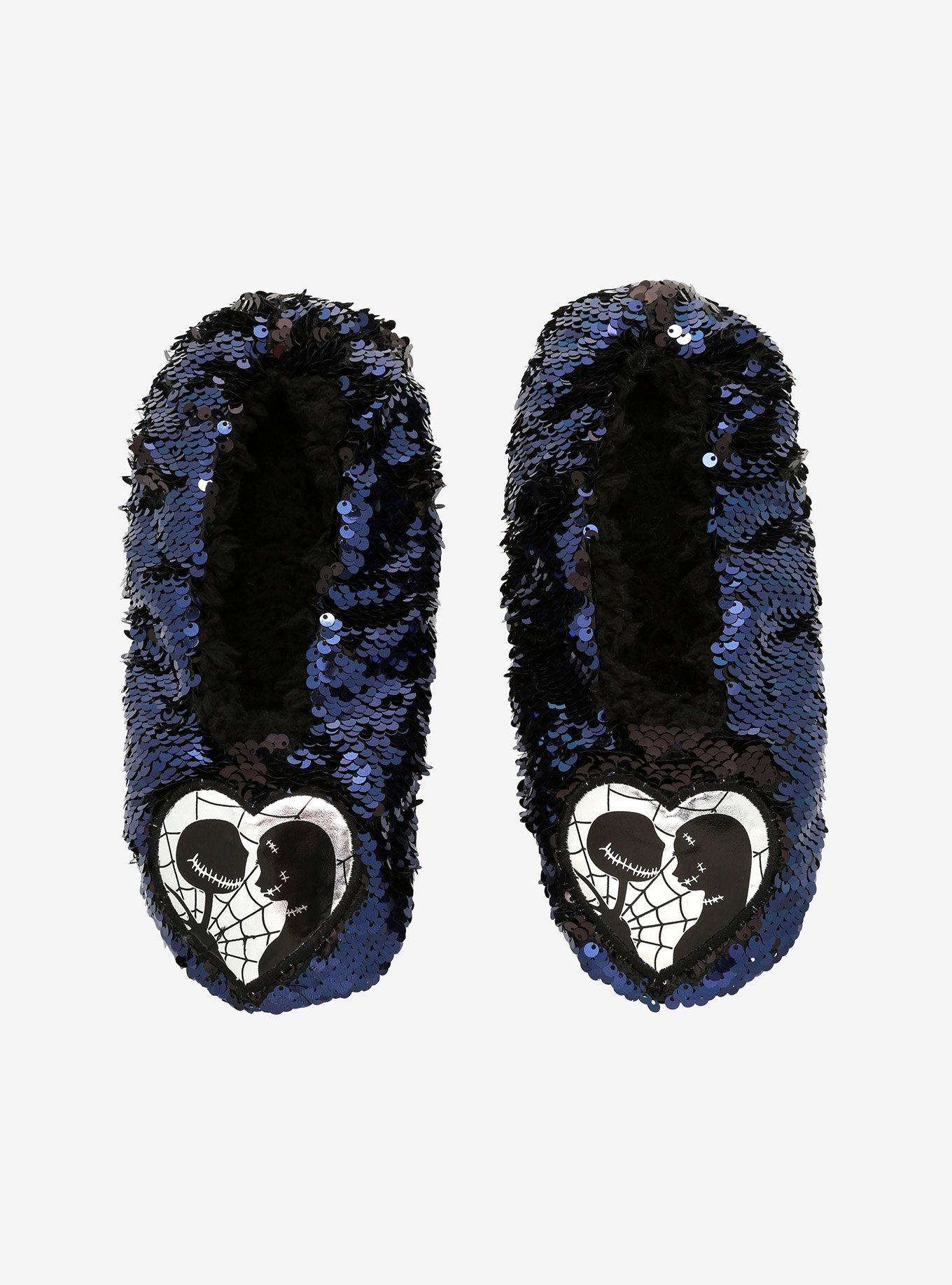 The Nightmare Before Christmas Jack & Sally Sequin Cozy Slippers, BLACK, alternate