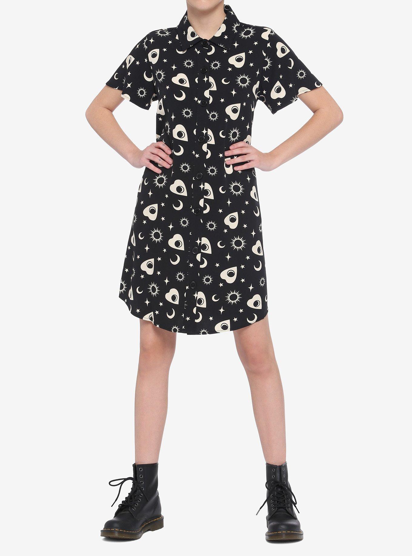 Planchette Button-Up Dress, BLACK, alternate