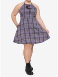 Purple Plaid Moon Cutout Halter Dress, , alternate