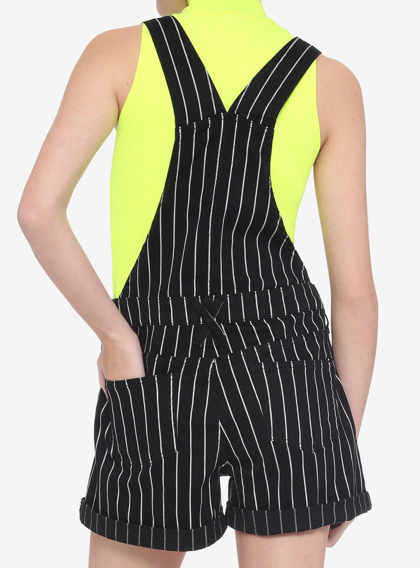 Black & White Pinstripe Denim Shortalls, , alternate
