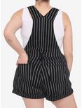 Black & White Pinstripe Denim Shortalls Plus Size, PINSTRIPE, alternate