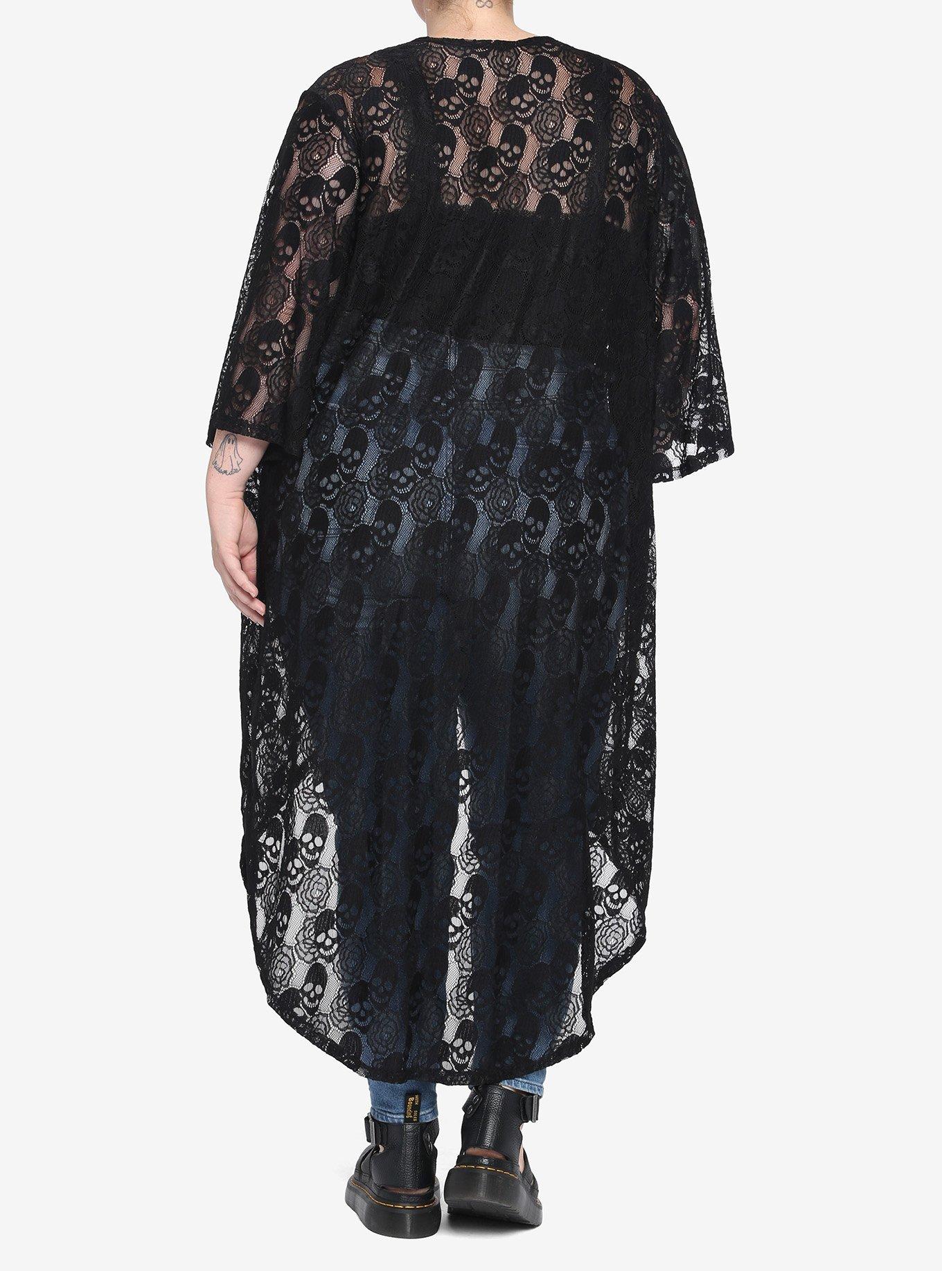 Skull Rose Lace Midi Duster Plus Size, BLACK, alternate