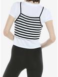 Black & White Stripe Girls Strappy Tank Top With T-Shirt, STRIPE - MULTI, alternate