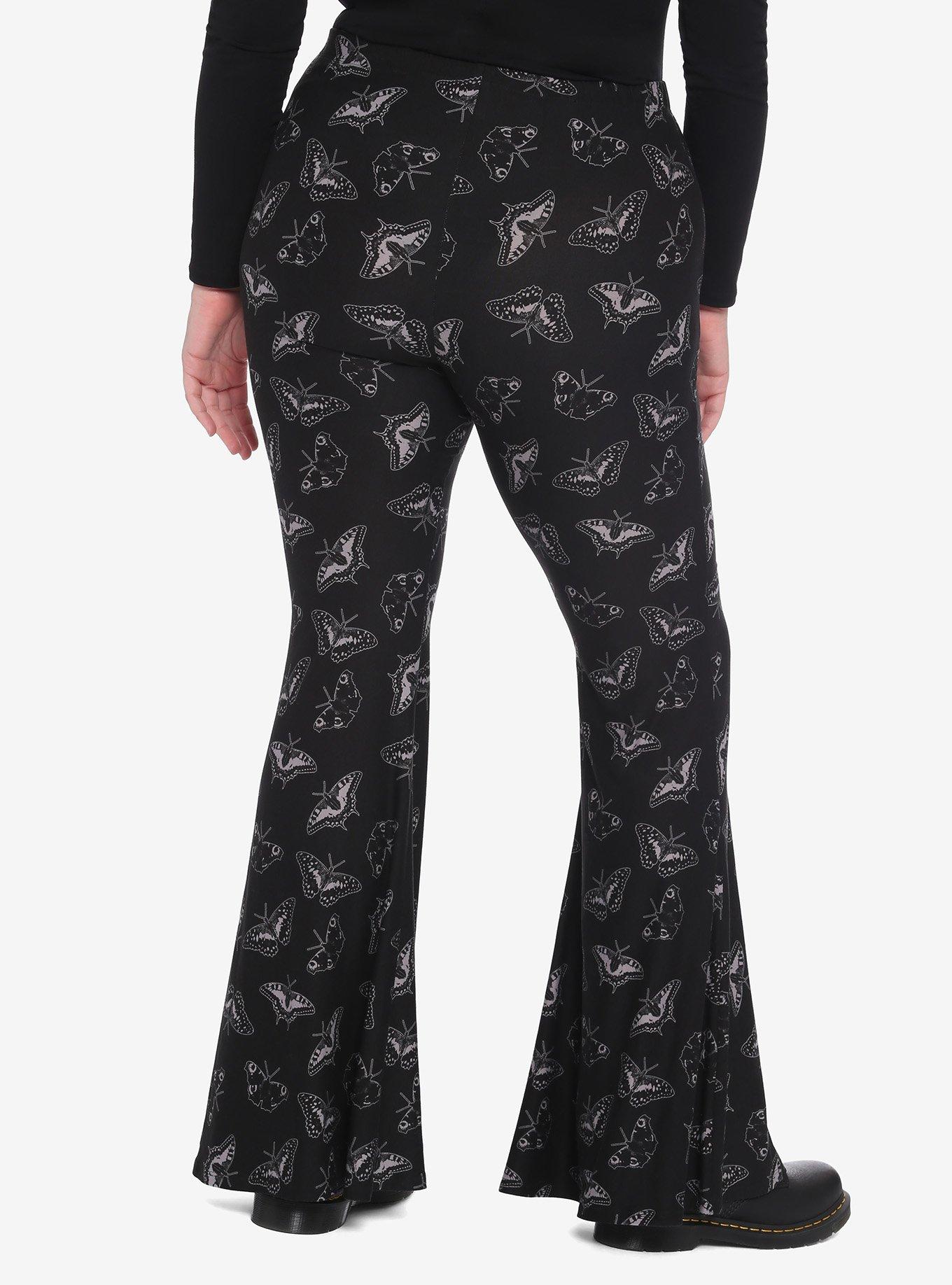 Butterfly Flared Leggings Plus Size, BLACK, alternate