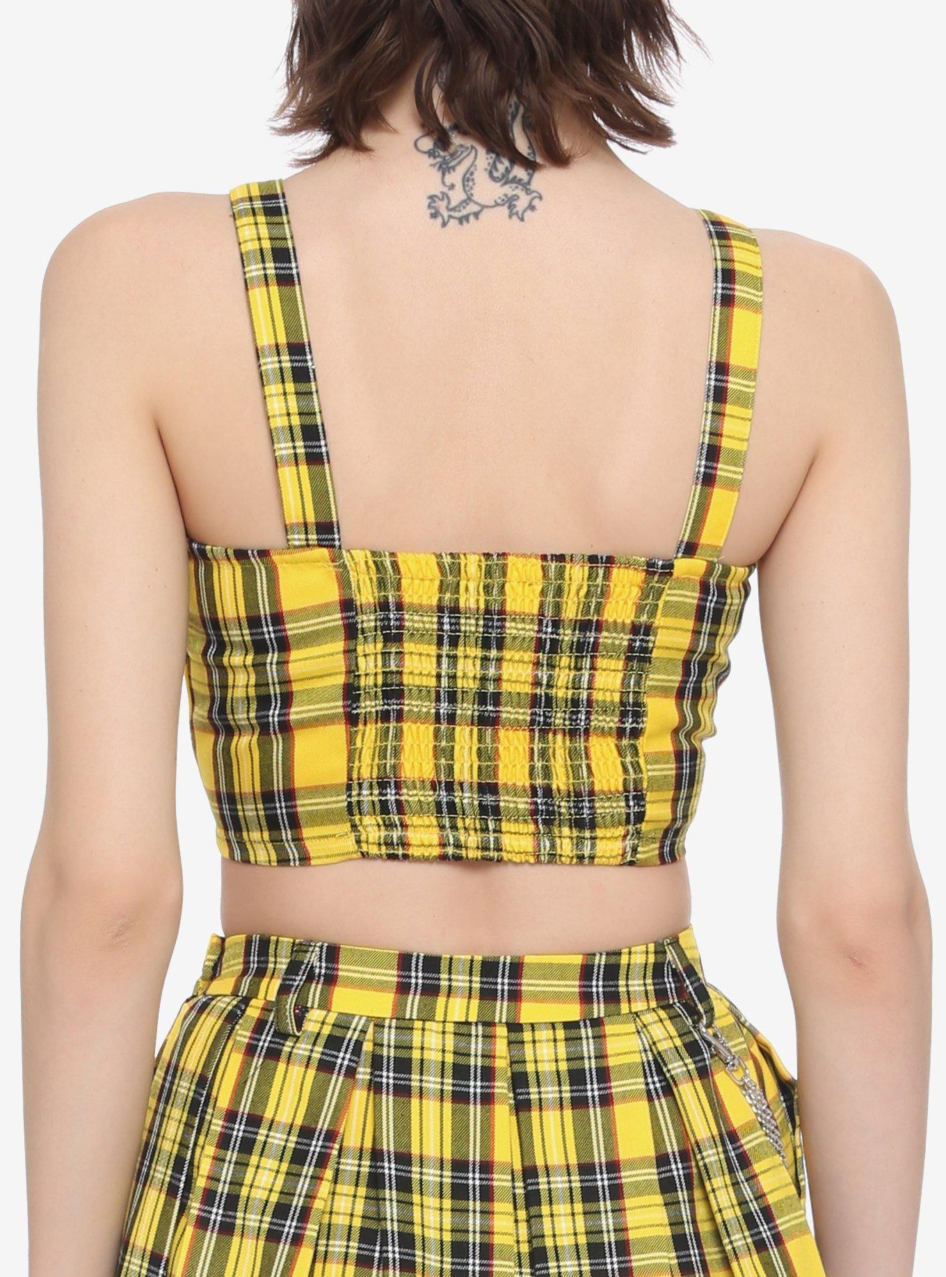 Yellow Plaid Girls Crop Woven Top, , alternate