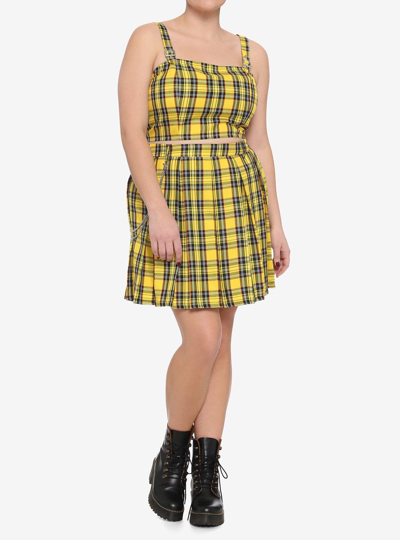 Yellow Plaid Girls Crop Woven Top Plus Size, PLAID - YELLOW, alternate