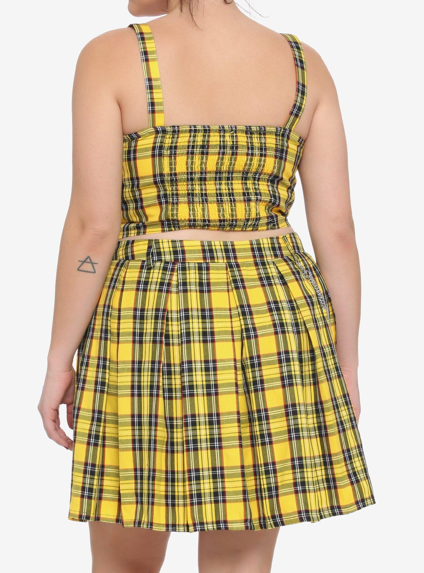 Yellow Plaid Girls Crop Woven Top Plus Size, PLAID - YELLOW, alternate