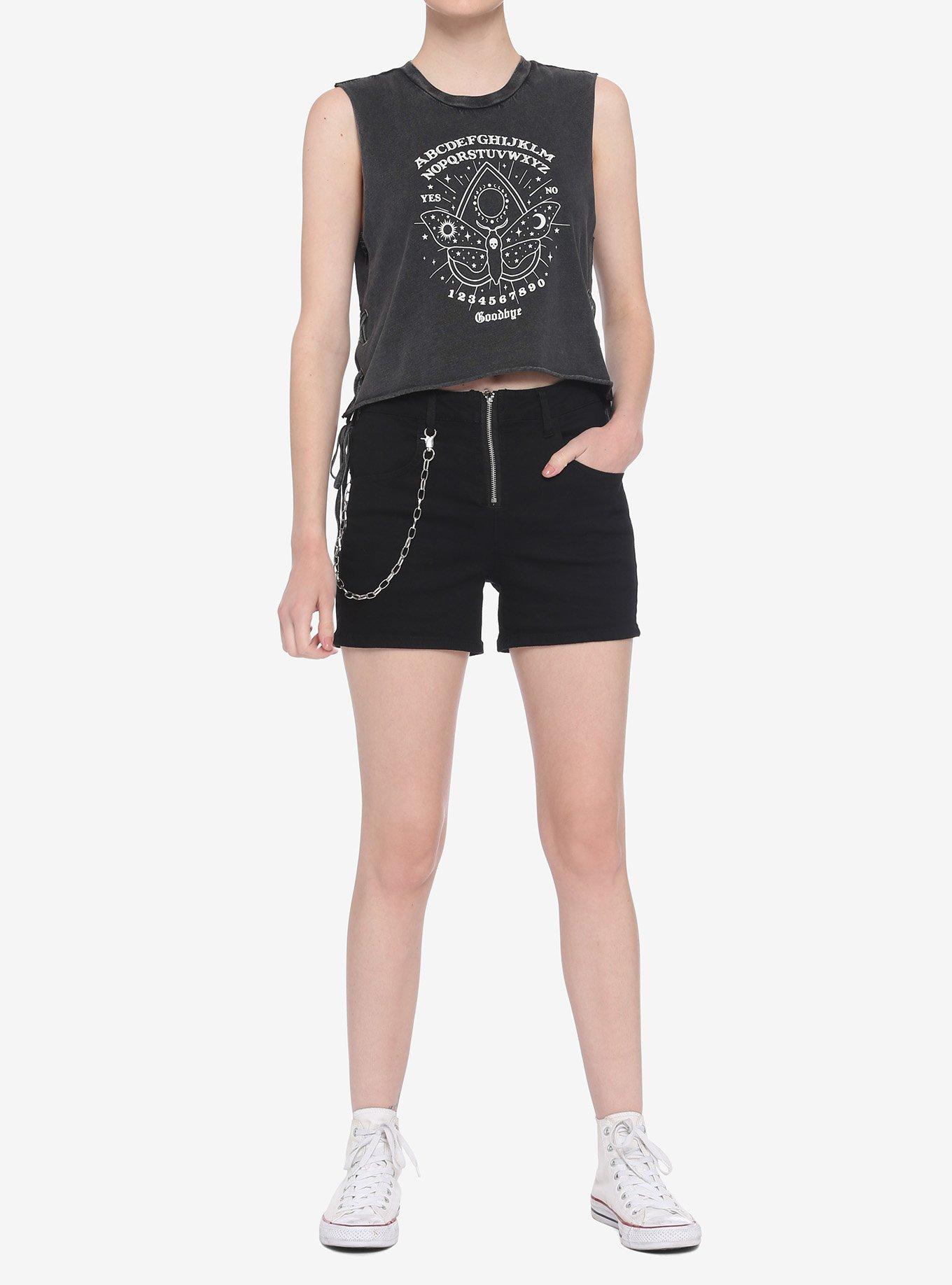 Death Moth Side Lace-Up Girls Muscle Top, BLACK, alternate