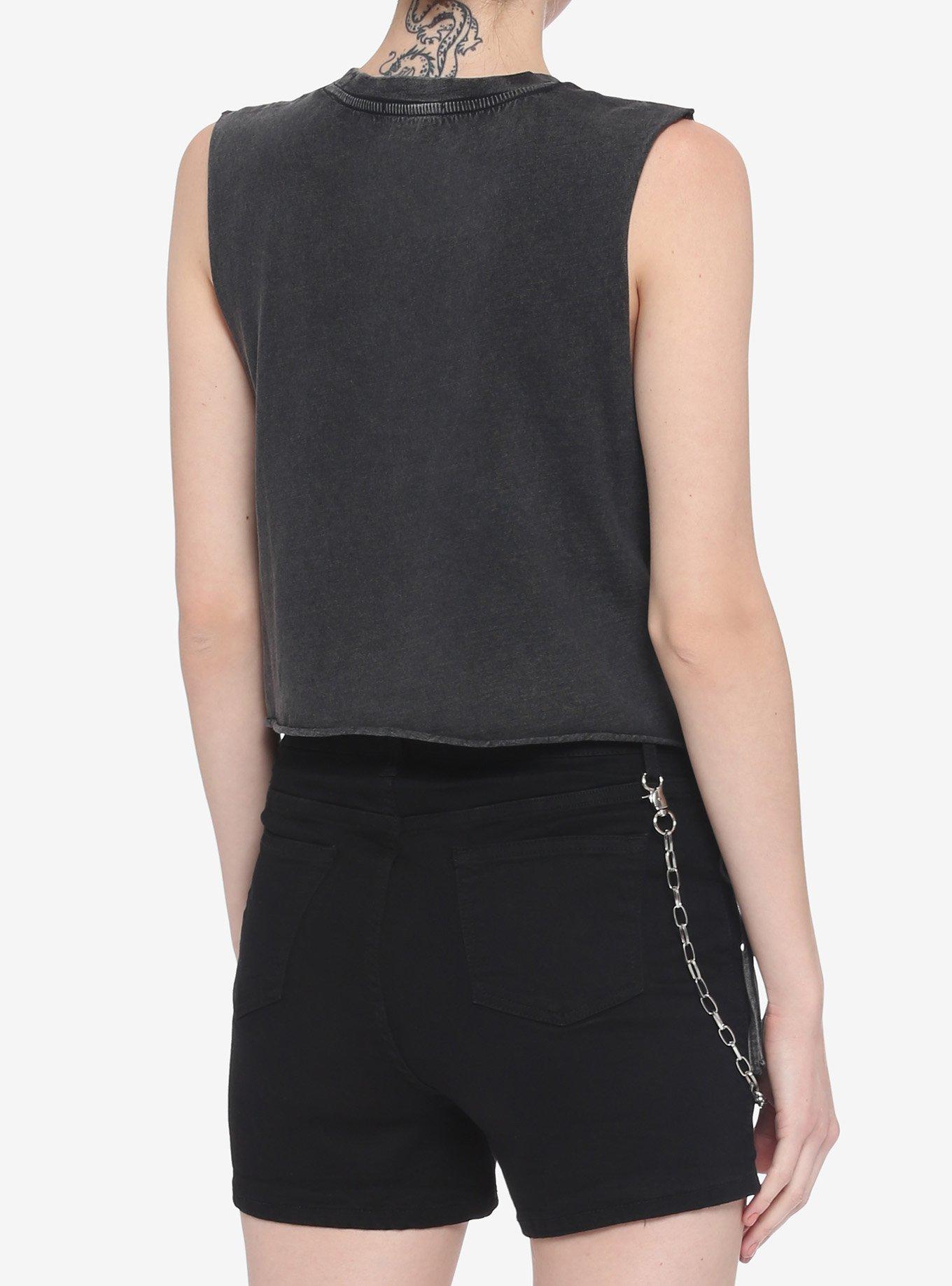 Death Moth Side Lace-Up Girls Muscle Top, BLACK, alternate
