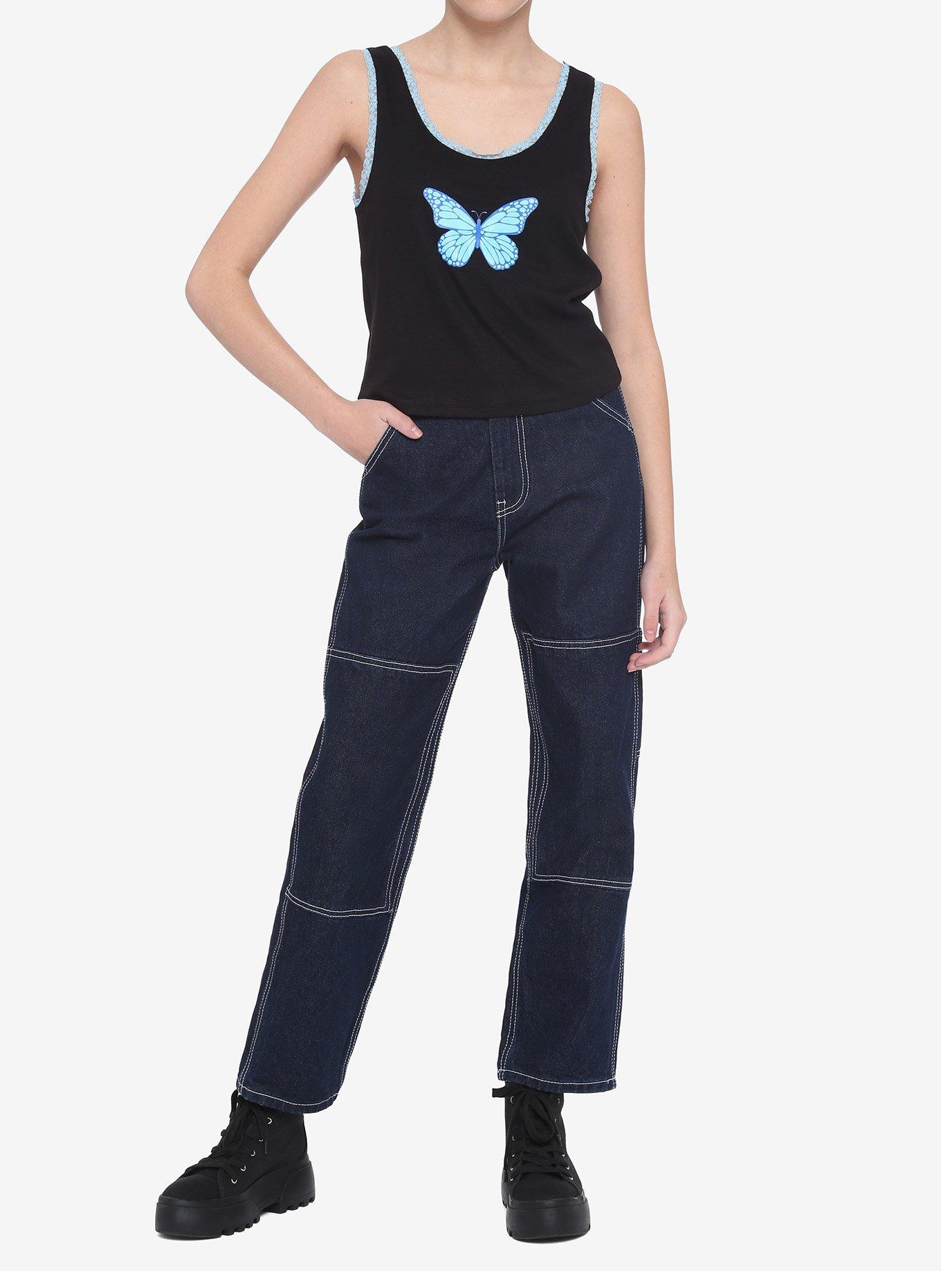 Blue Butterfly Lace Girls Tank Top, BLACK, alternate