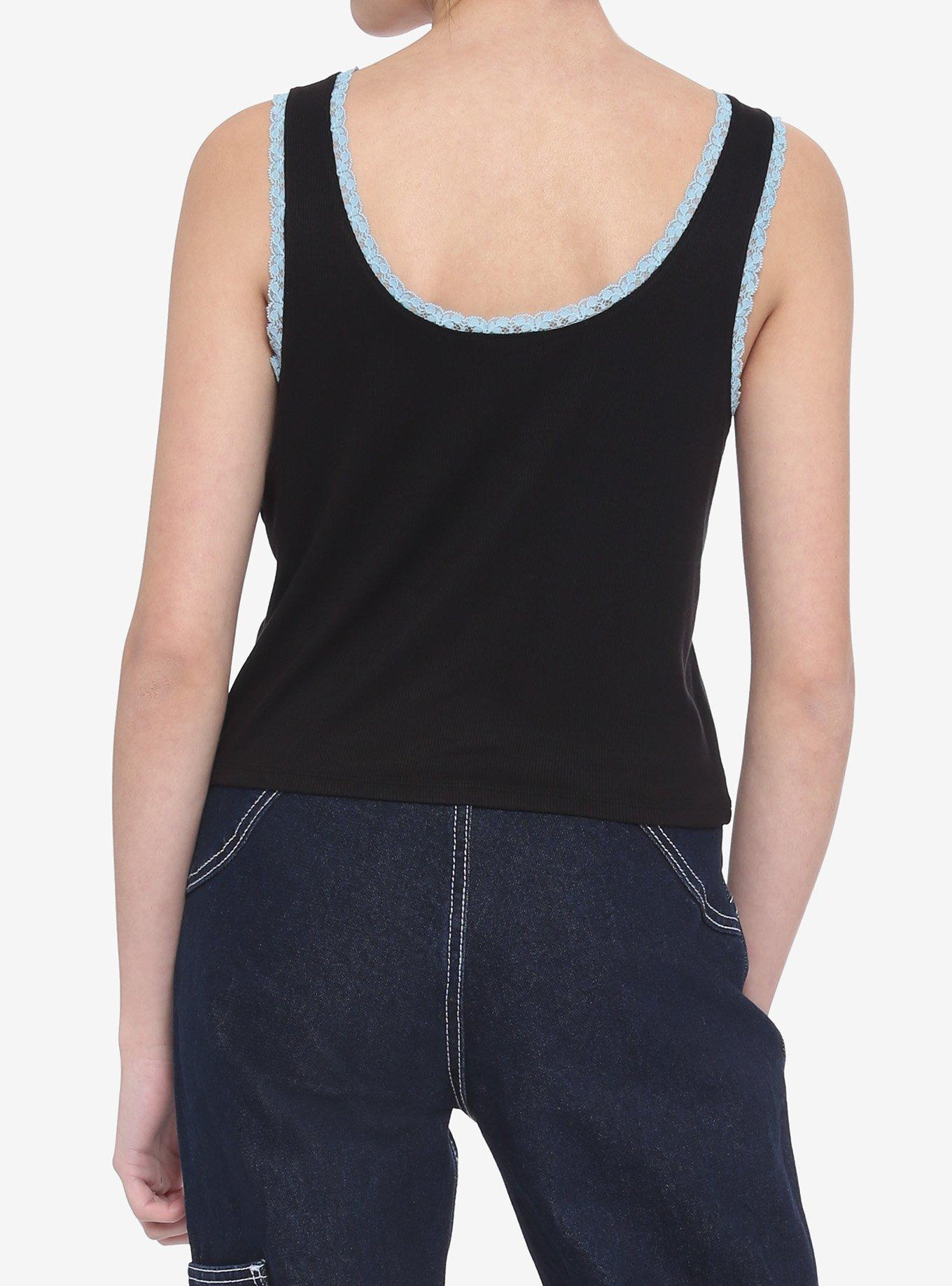 Blue Butterfly Lace Girls Tank Top, BLACK, alternate