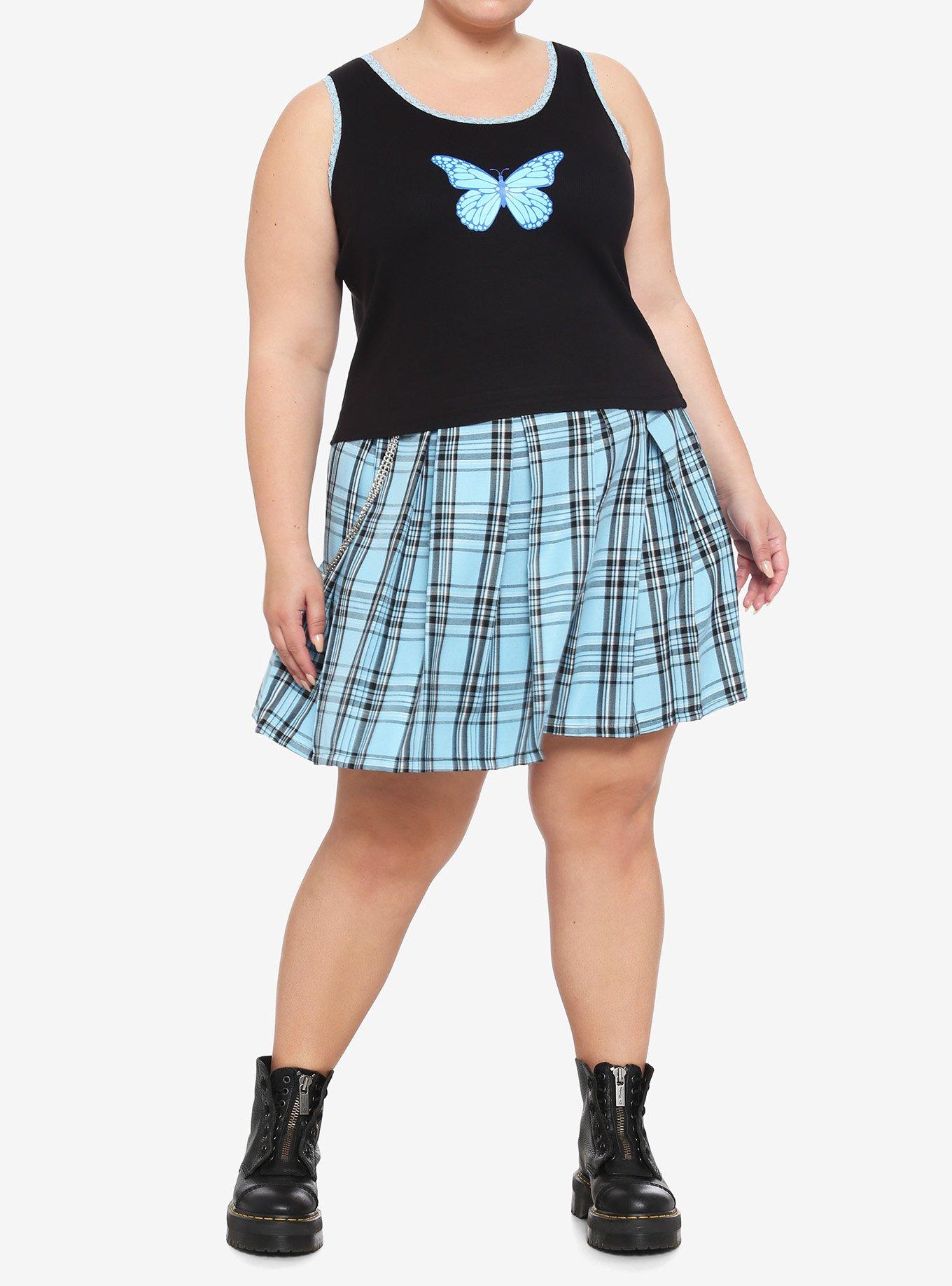 Blue Butterfly Lace Girls Tank Top Plus Size, BLACK, alternate