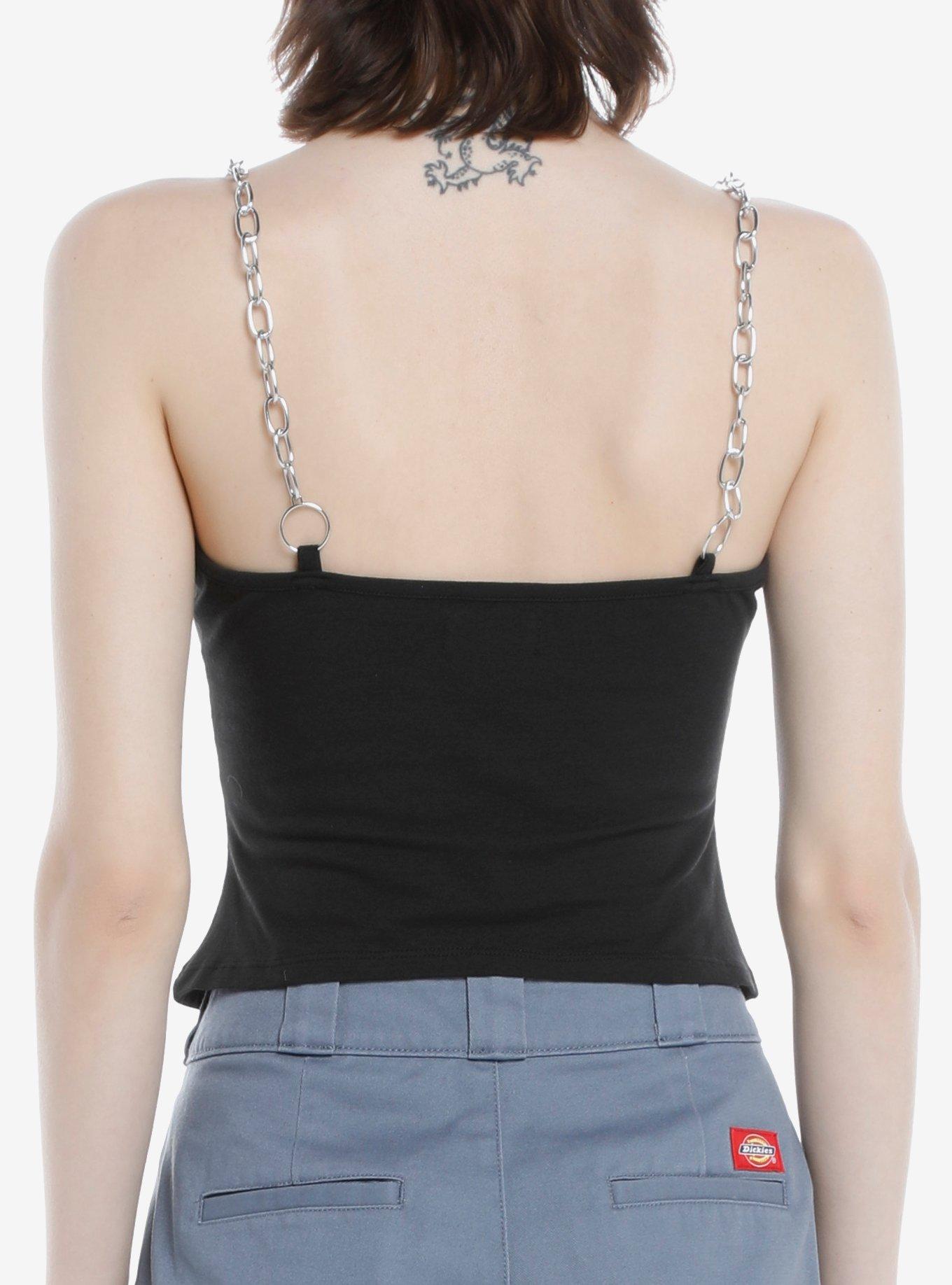 Chain Strap Girls Strappy Crop Tank Top, BLACK, alternate