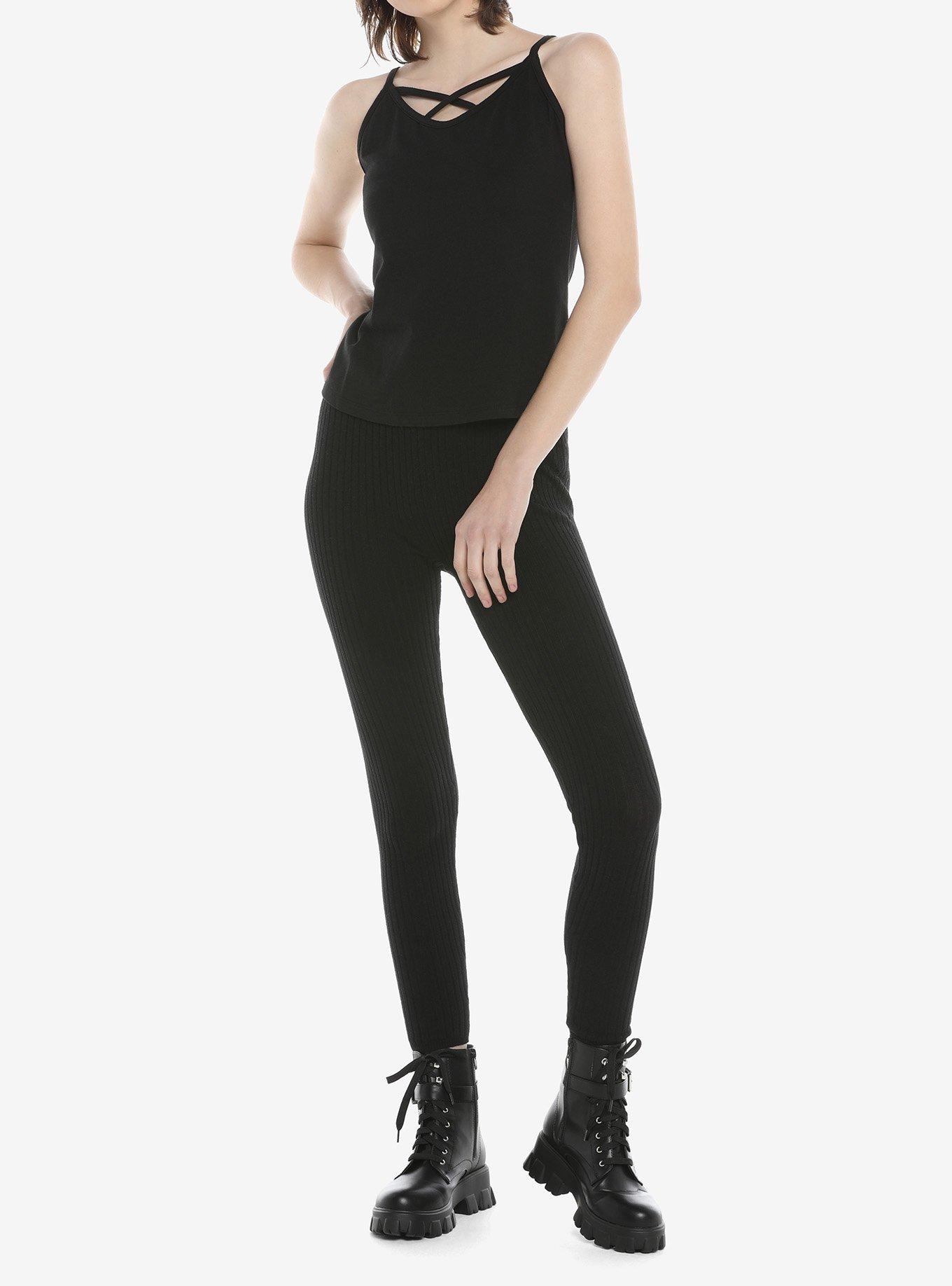 Black Crisscross Girls Strappy Crop Tank Top, BLACK, alternate