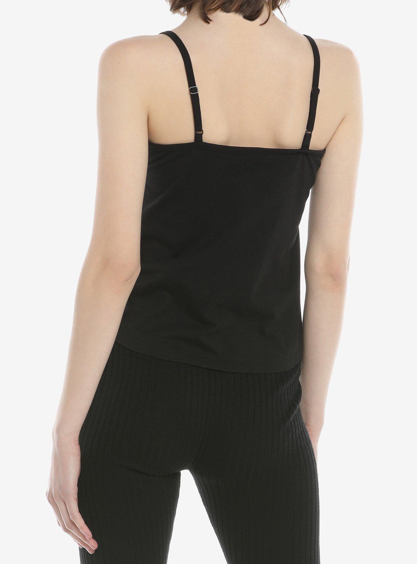 Black Crisscross Girls Strappy Crop Tank Top, BLACK, alternate