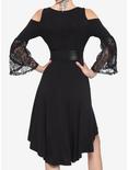 Black Lace Cold Shoulder Hi-Low Dress, BLACK, alternate