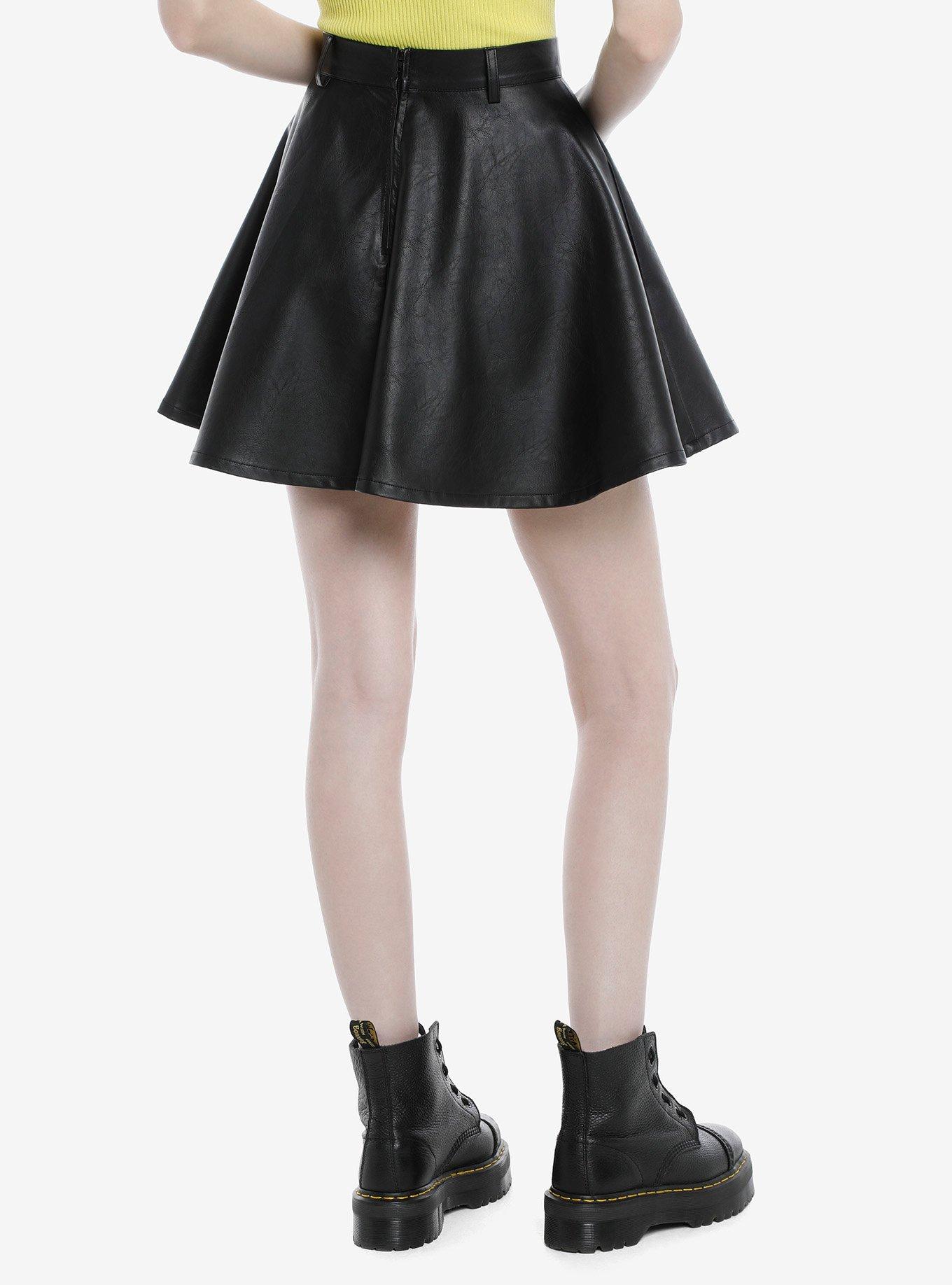 Faux Leather & O-Ring Skater Skirt