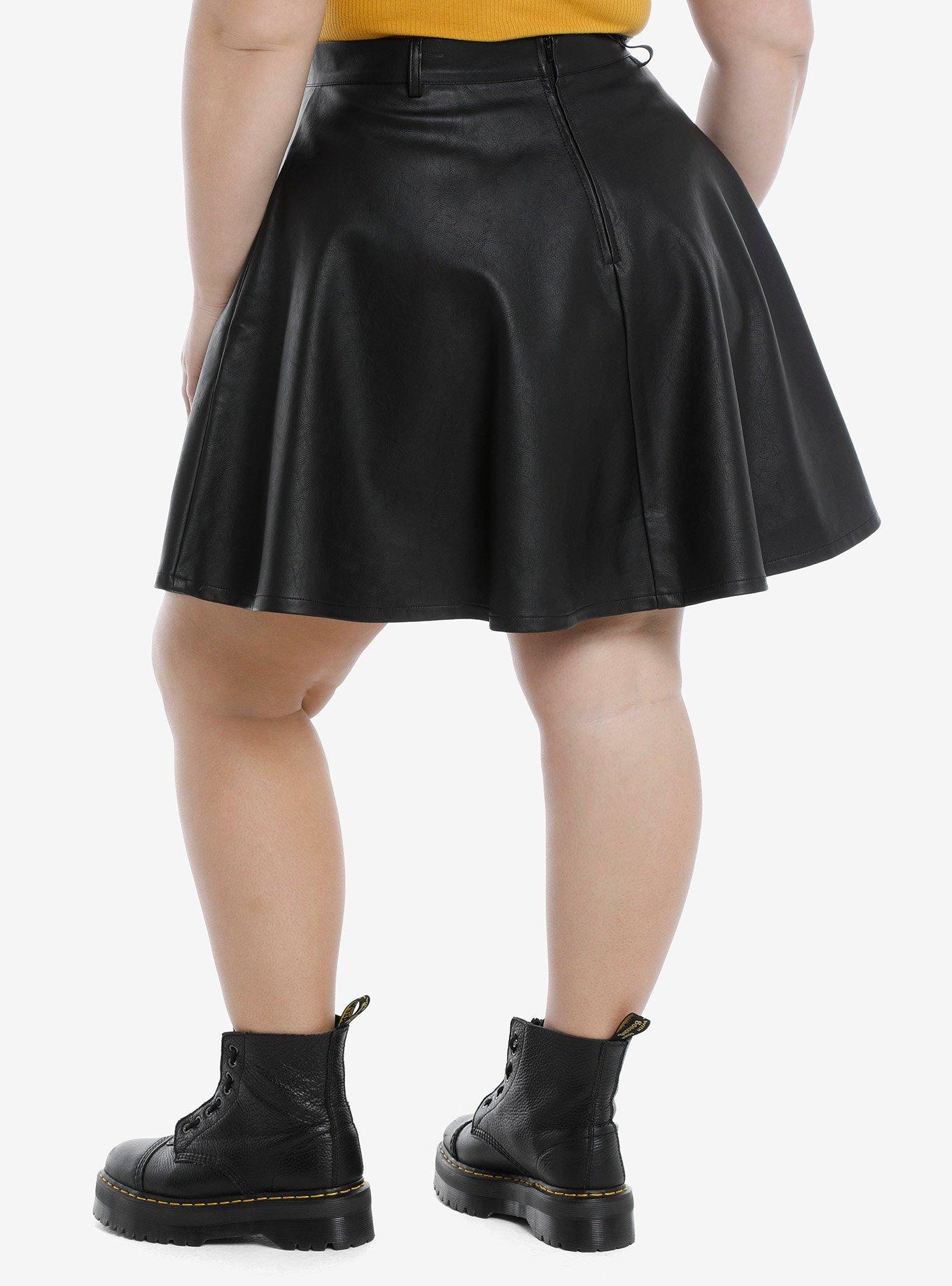 Faux Leather & O-Ring Skater Skirt