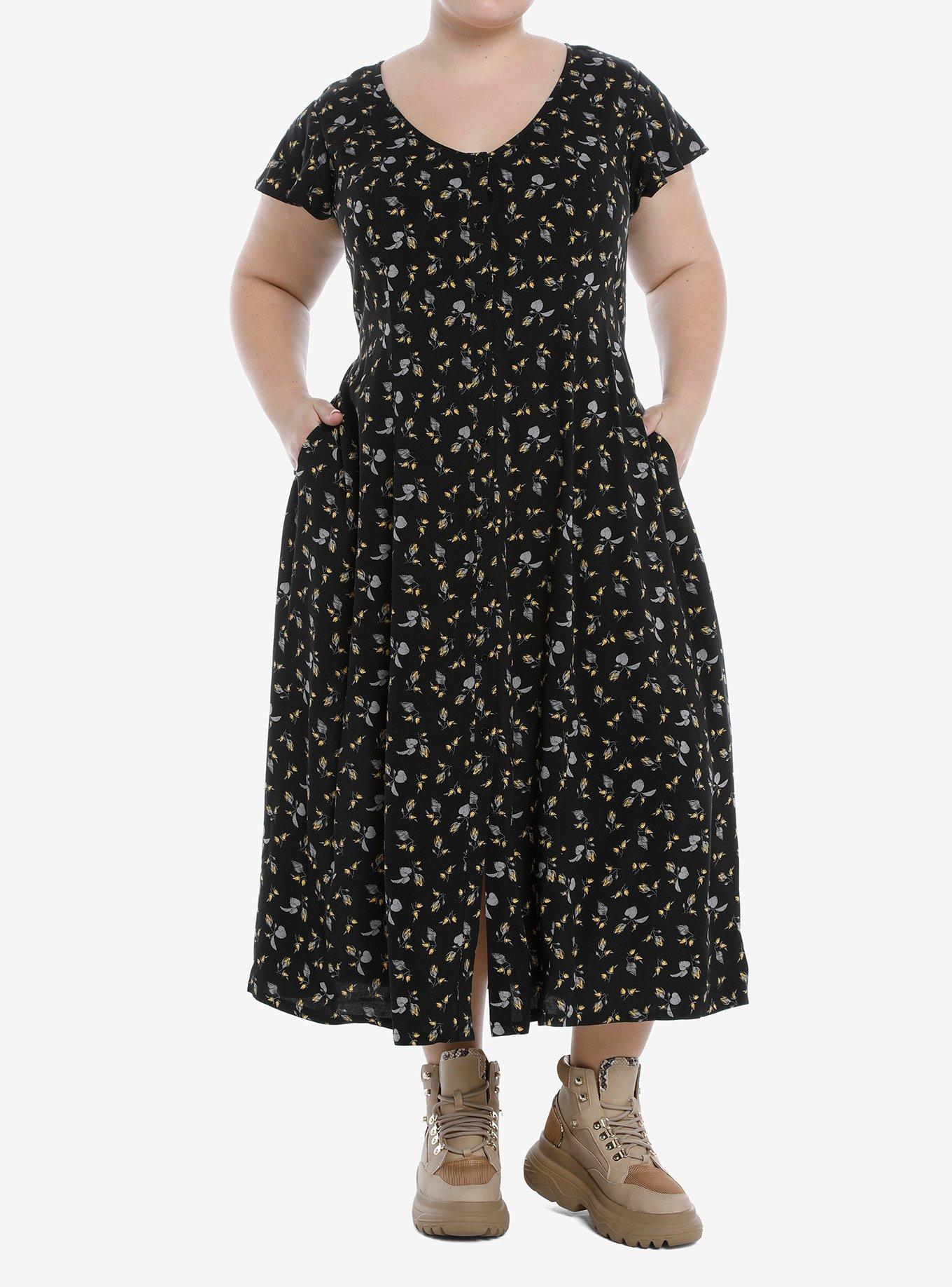 Yellow Rose Bud Midi Dress Plus Size | Hot Topic