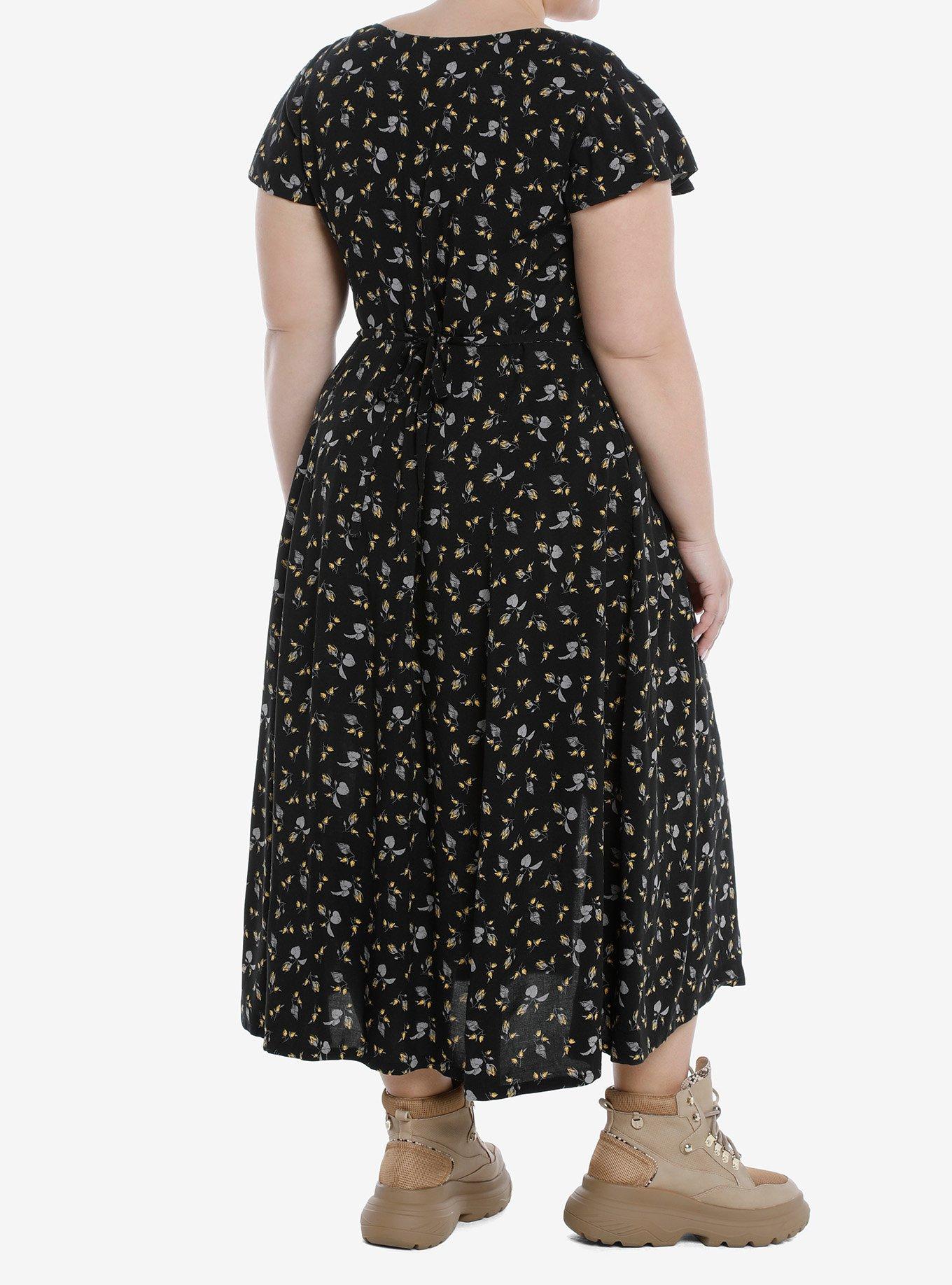 Yellow Rose Bud Midi Dress Plus Size, , alternate